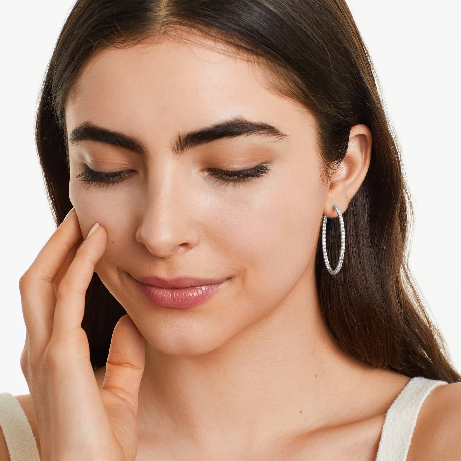 Inside Out 3 CTW Round Diamond Hoop Earrings In 14K White Gold