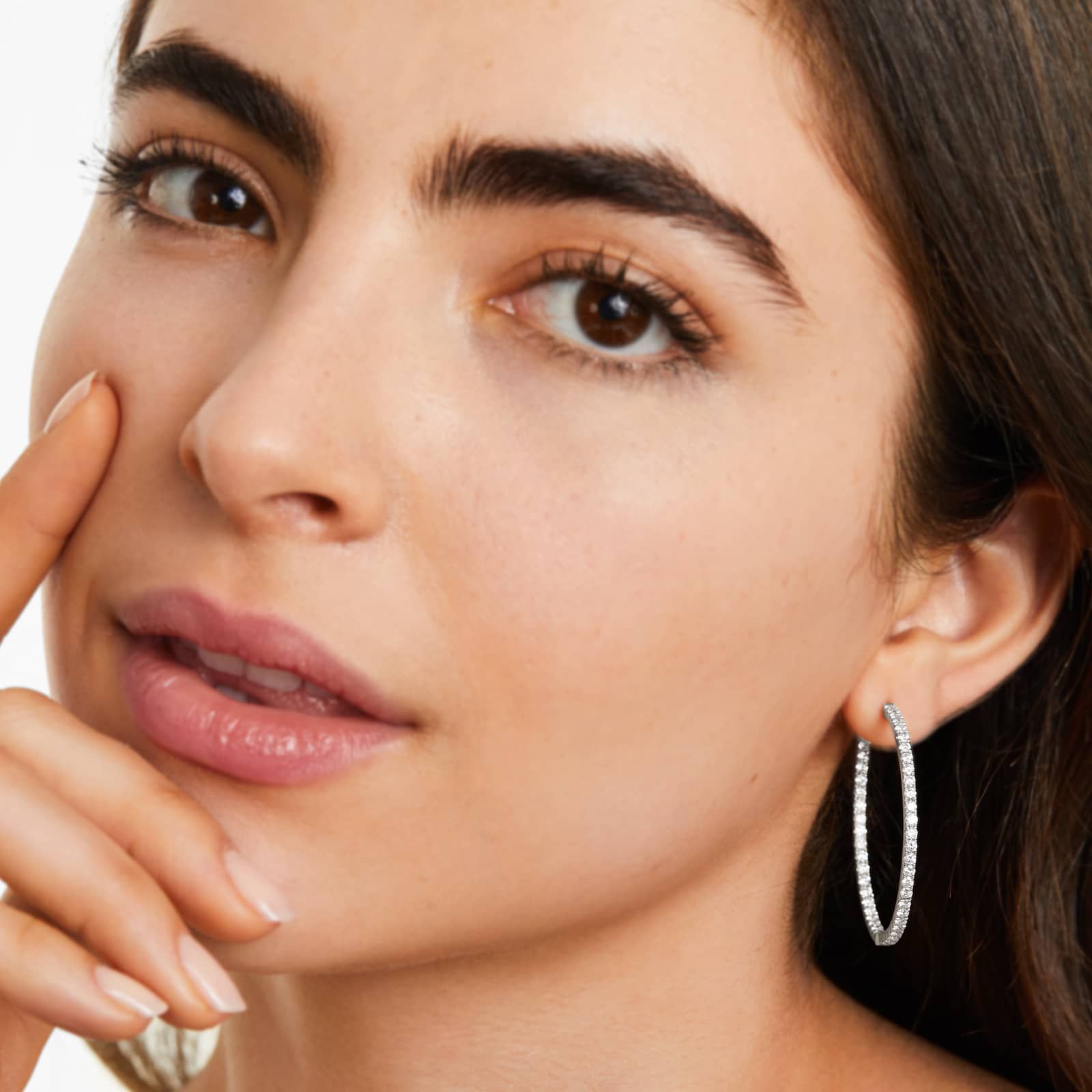 Inside Out 3 CTW Round Diamond Hoop Earrings In 14K White Gold