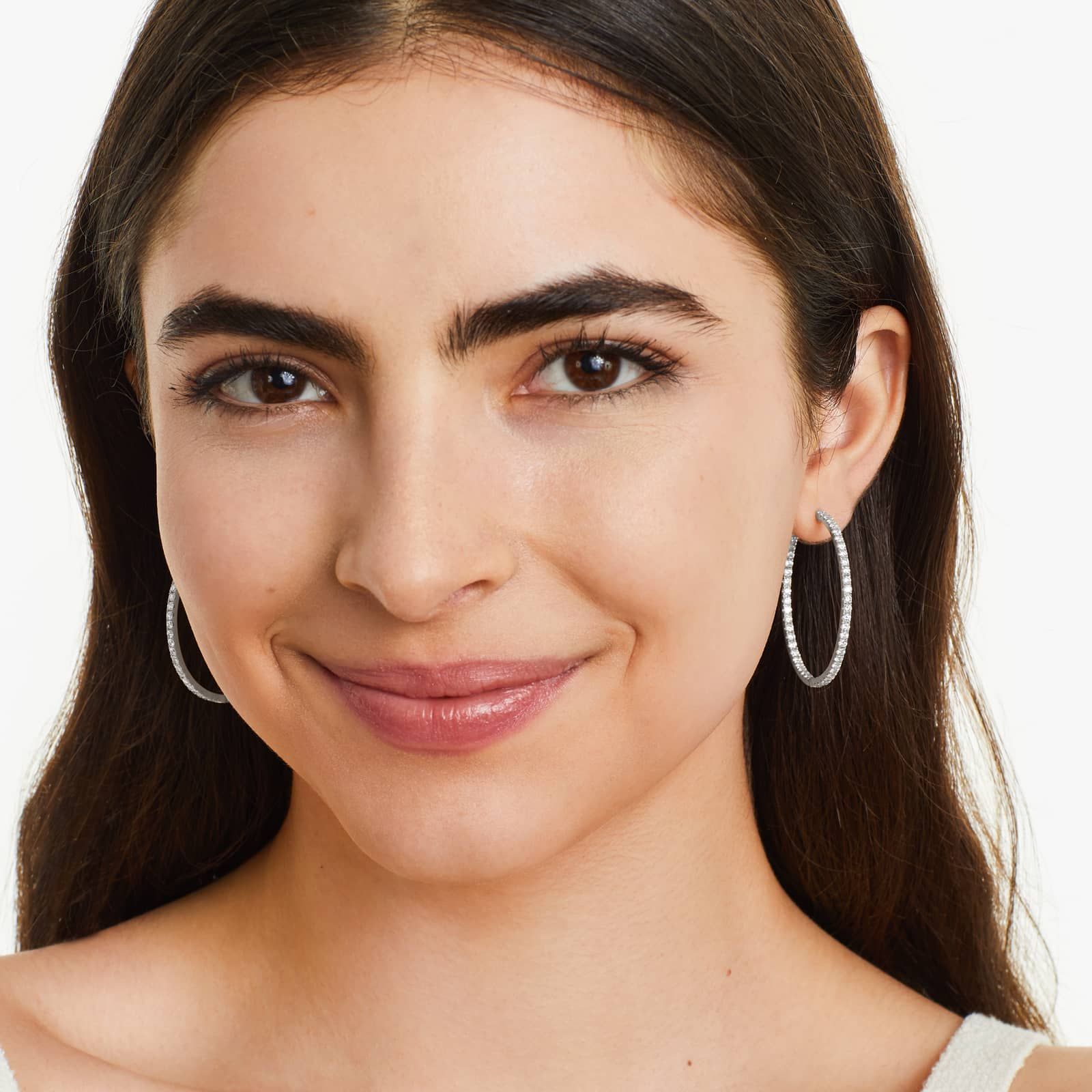 Inside Out 3 CTW Round Diamond Hoop Earrings In 14K White Gold