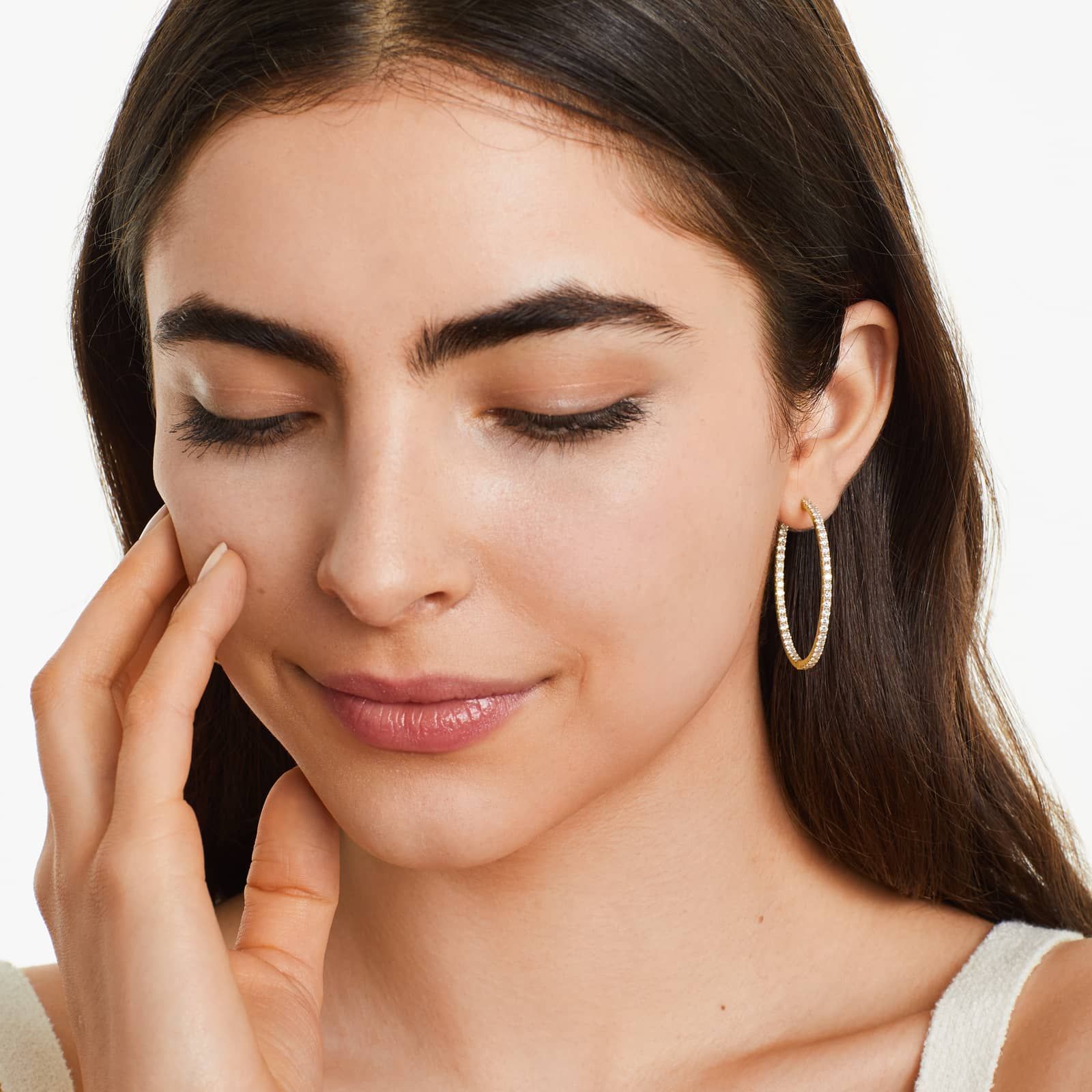 Inside Out 3 CTW Round Diamond Hoop Earrings In 14K Yellow Gold