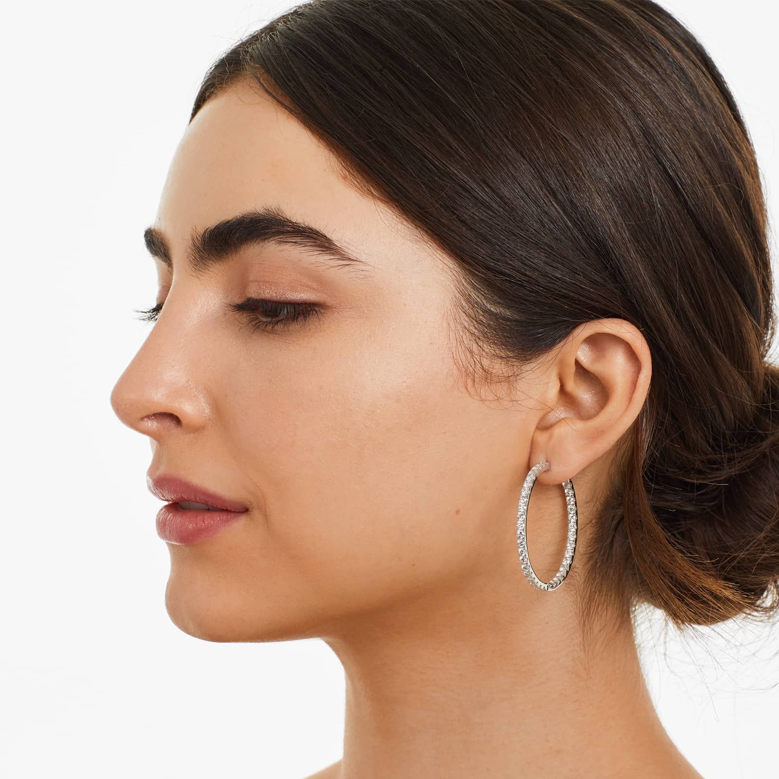 Inside Out 5 CTW Round Diamond Hoop Earrings In 14K White Gold