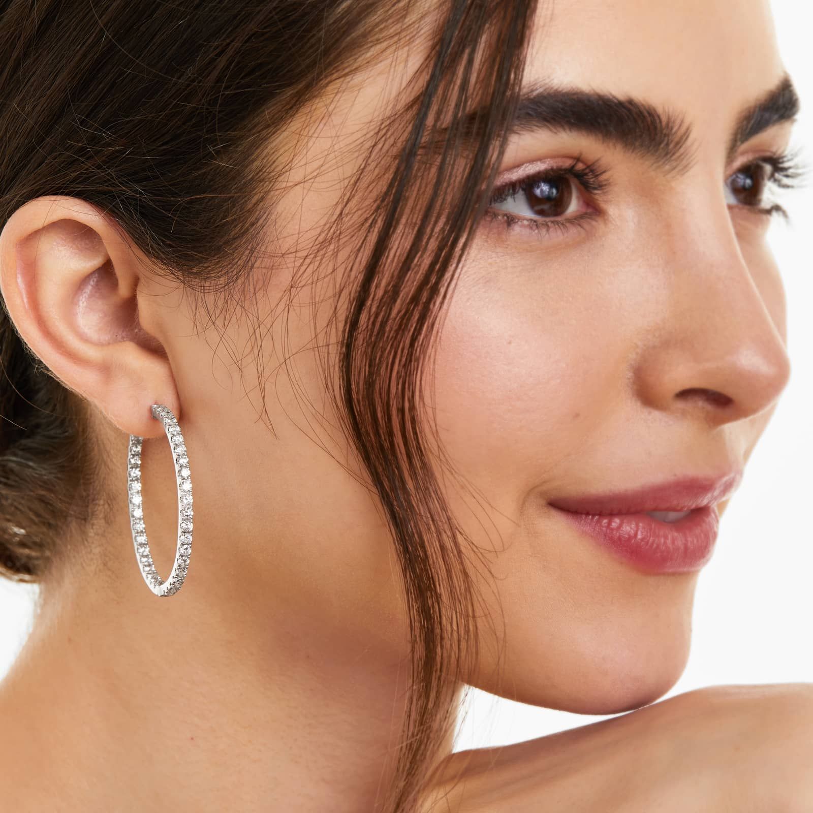 Inside Out 5 CTW Round Diamond Hoop Earrings In 14K White Gold