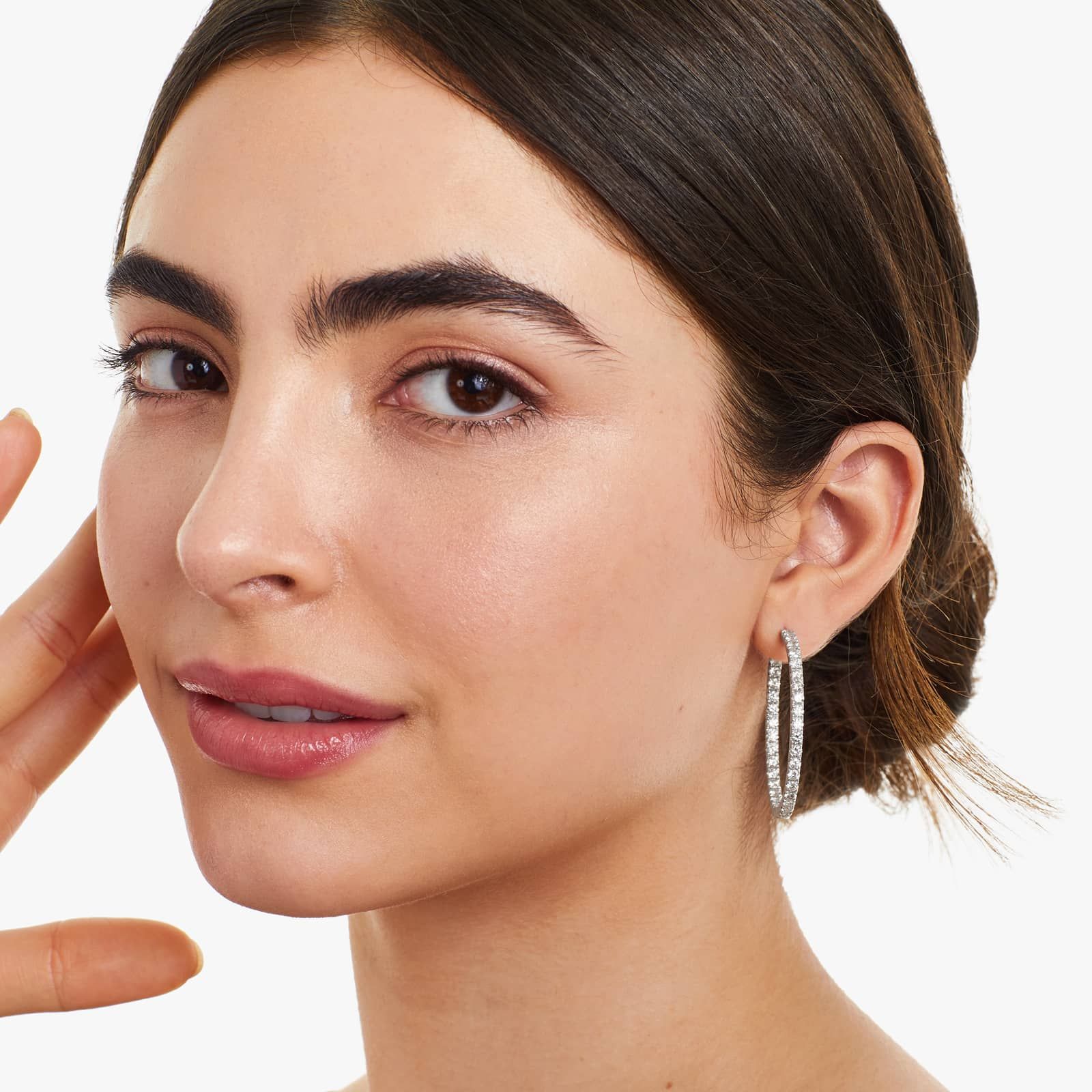 Inside Out 5 CTW Round Diamond Hoop Earrings In 14K White Gold