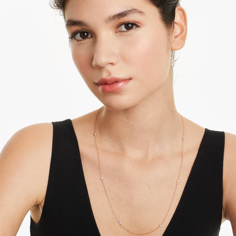 Six Stations Diamond Necklace In 14K Rose Gold