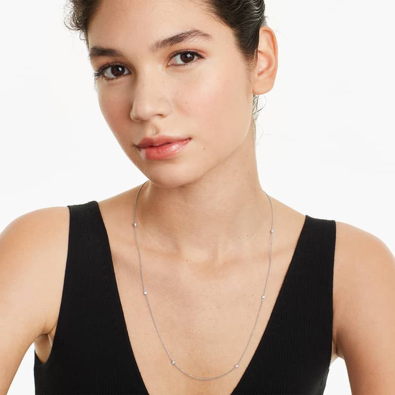 Six Stations Diamond Necklace In 14K White Gold