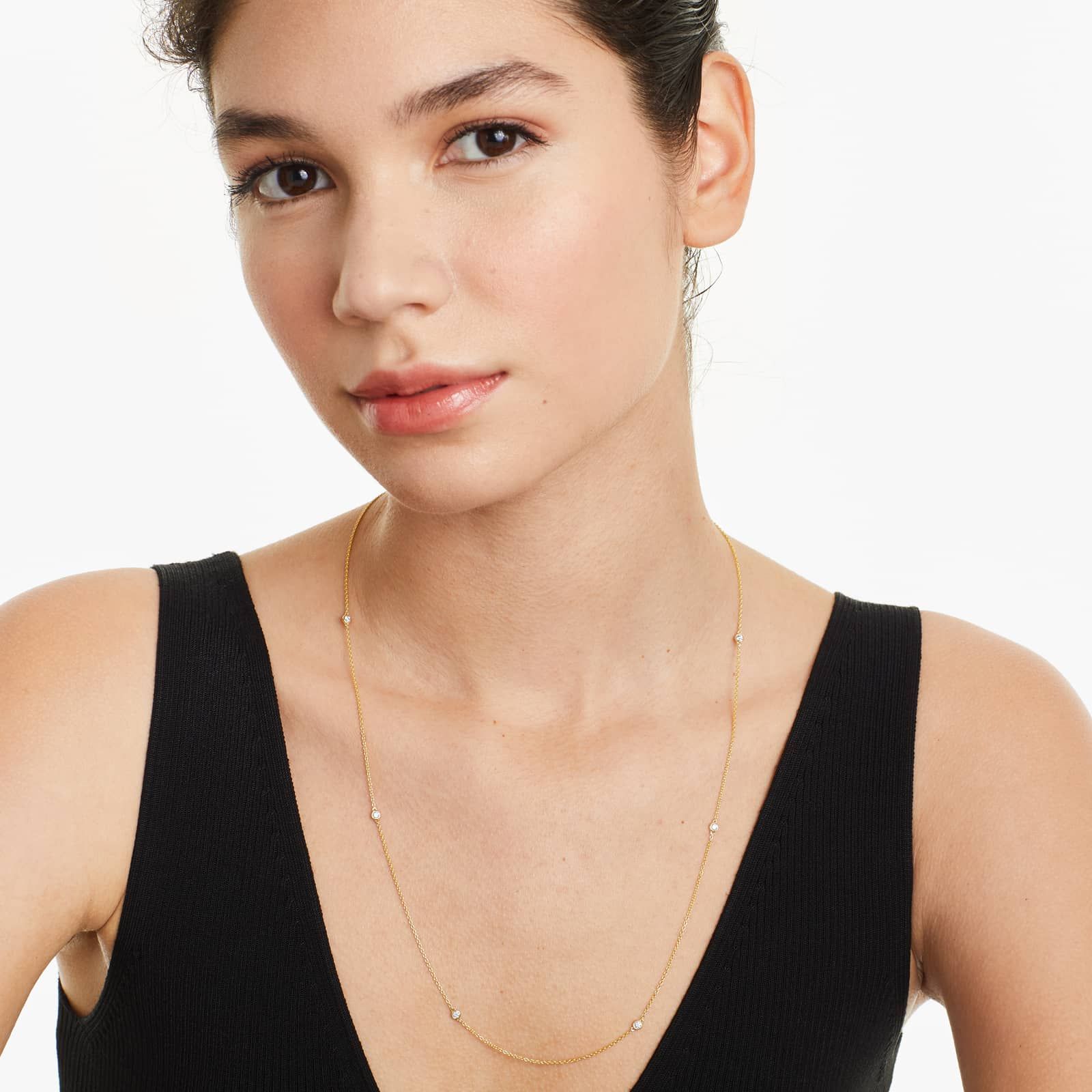 Six Stations Diamond Necklace In 14K Yellow Gold