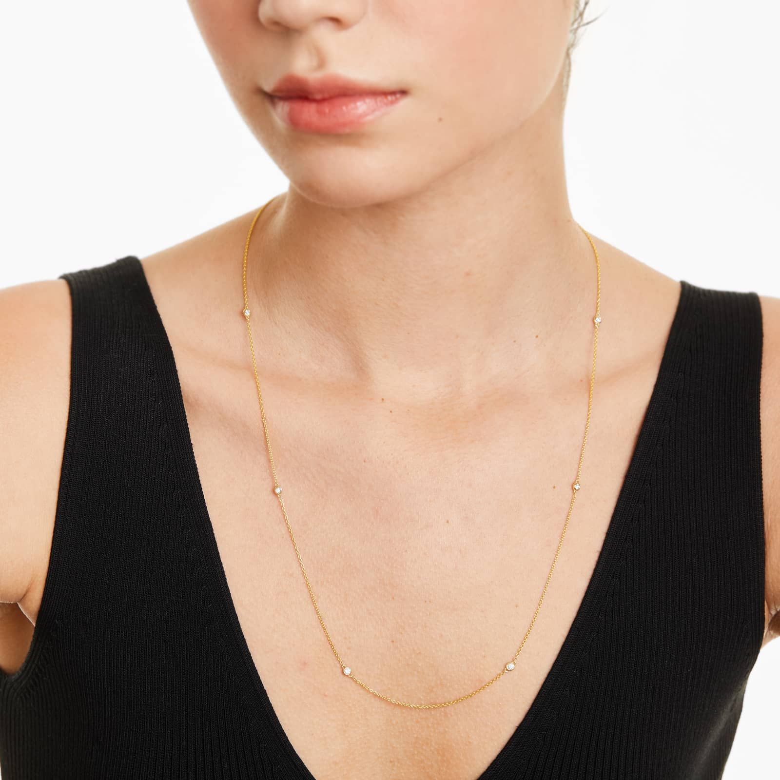 Six Stations Diamond Necklace In 14K Yellow Gold