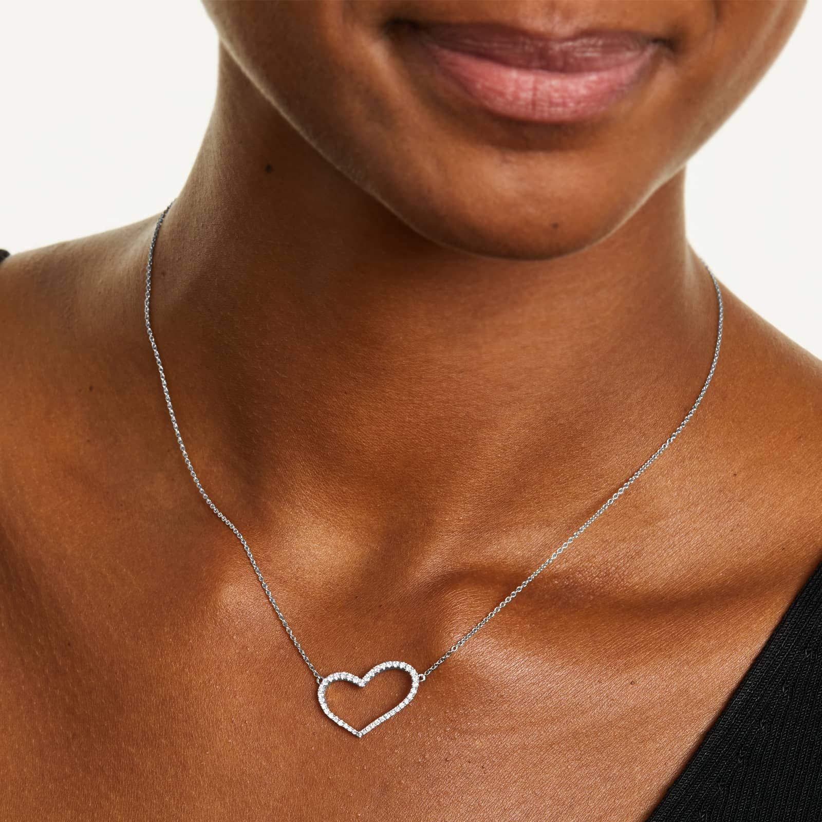 Pavé Heart Shaped Diamond Necklace In 14K White Gold