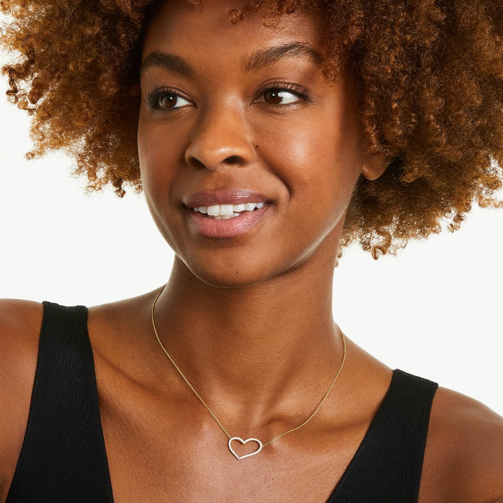 Pavé Heart Shaped Diamond Necklace In 14K Yellow Gold