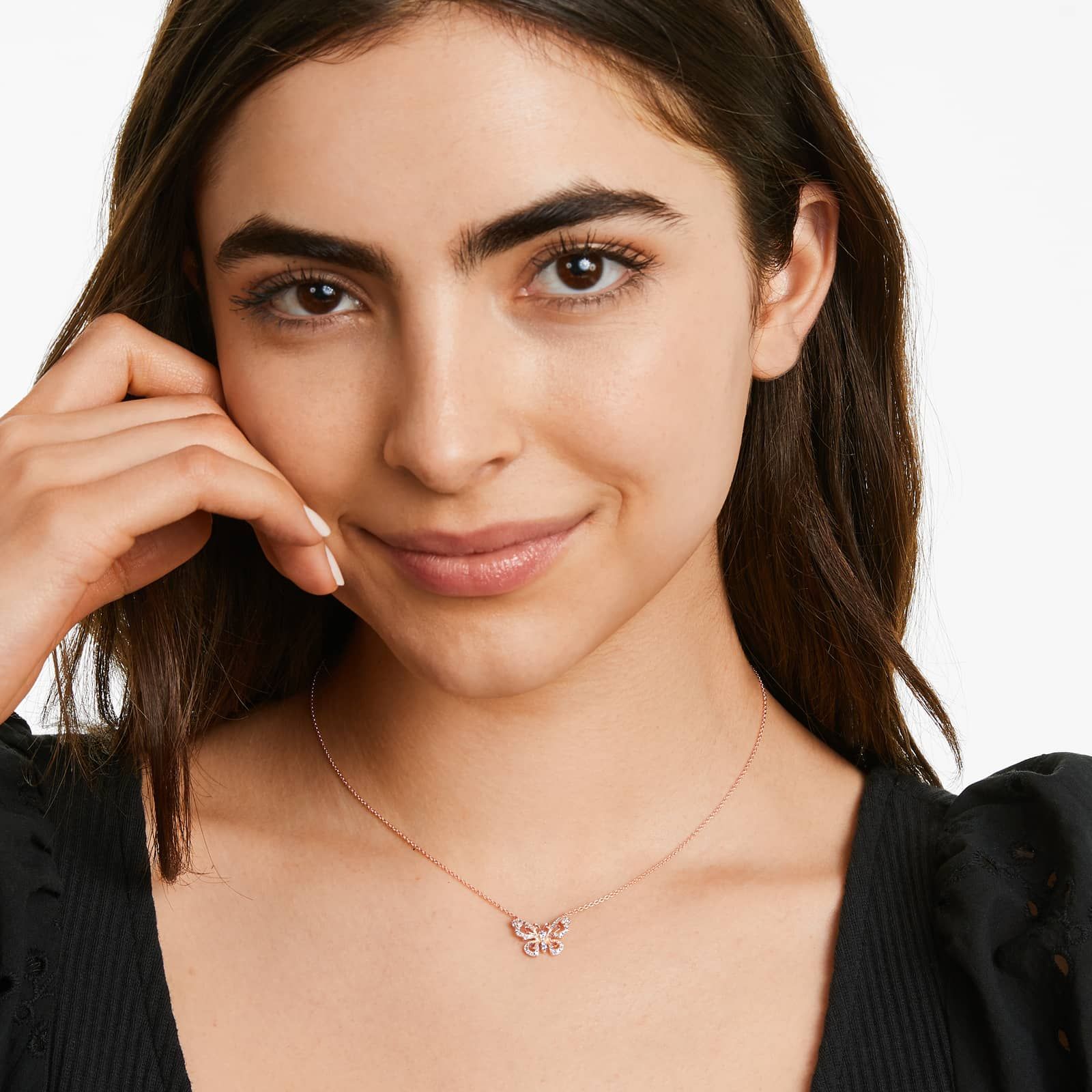 Pavé Butterfly Necklace In 14K Rose Gold