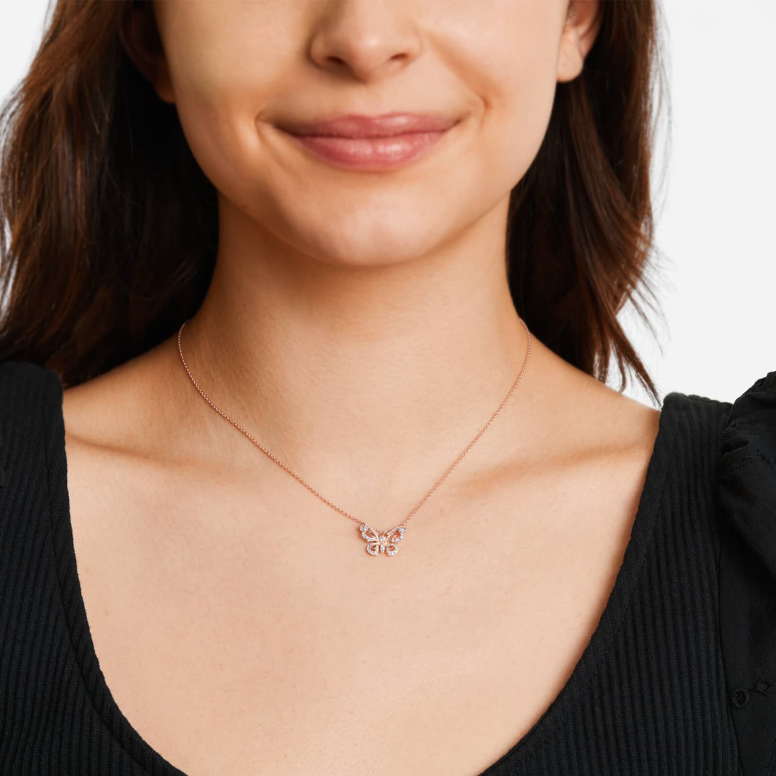 Pavé Butterfly Necklace In 14K Rose Gold