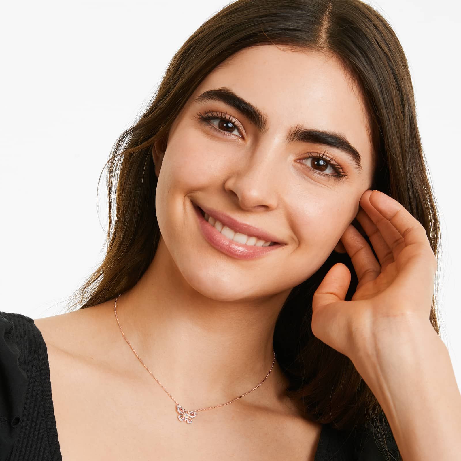Pavé Butterfly Necklace In 14K Rose Gold
