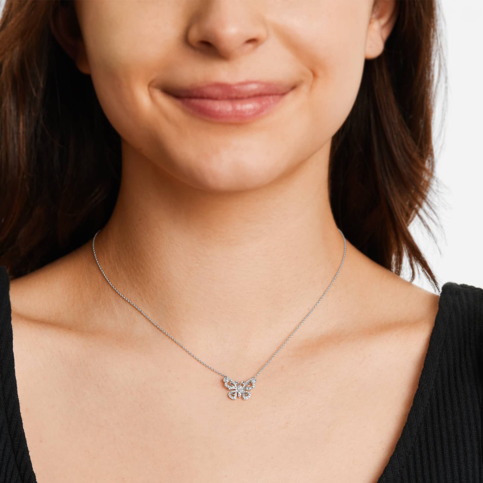 Pavé Butterfly Necklace In 14K White Gold