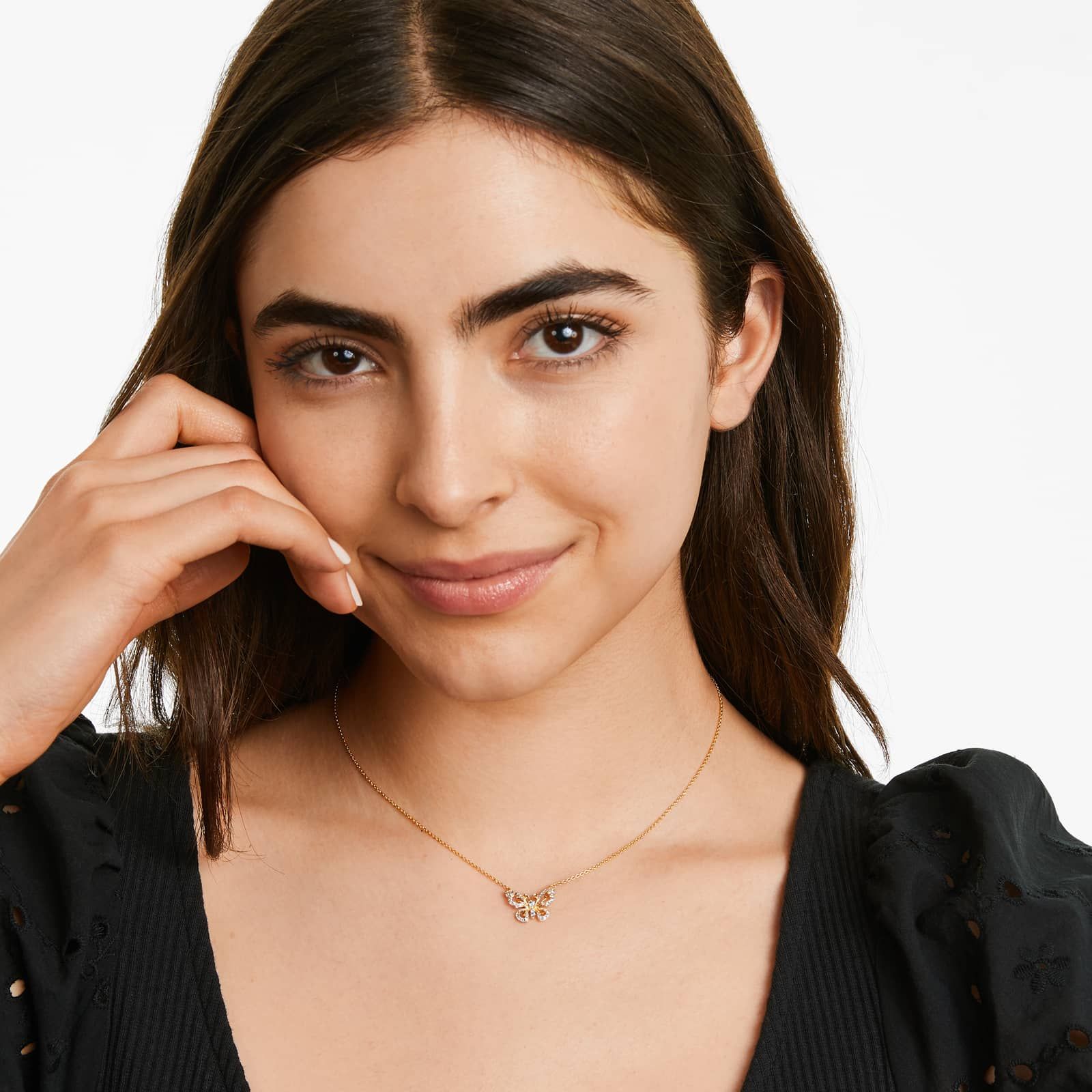 Pavé Butterfly Necklace In 14K Yellow Gold