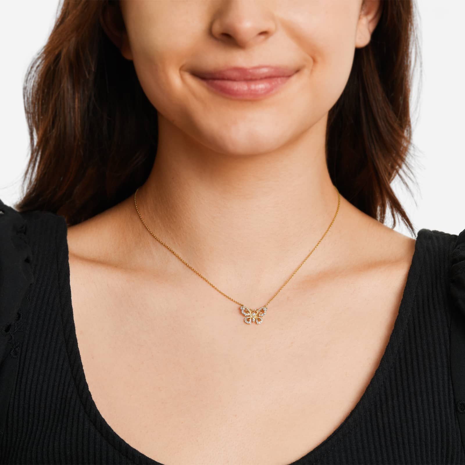 Pavé Butterfly Necklace In 14K Yellow Gold