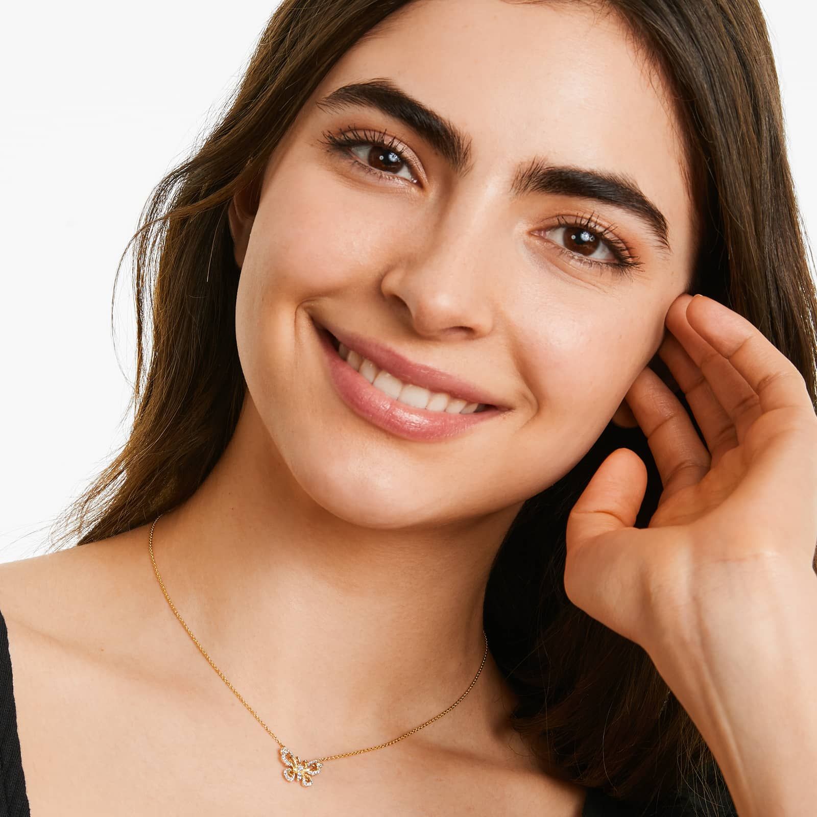 Pavé Butterfly Necklace In 14K Yellow Gold