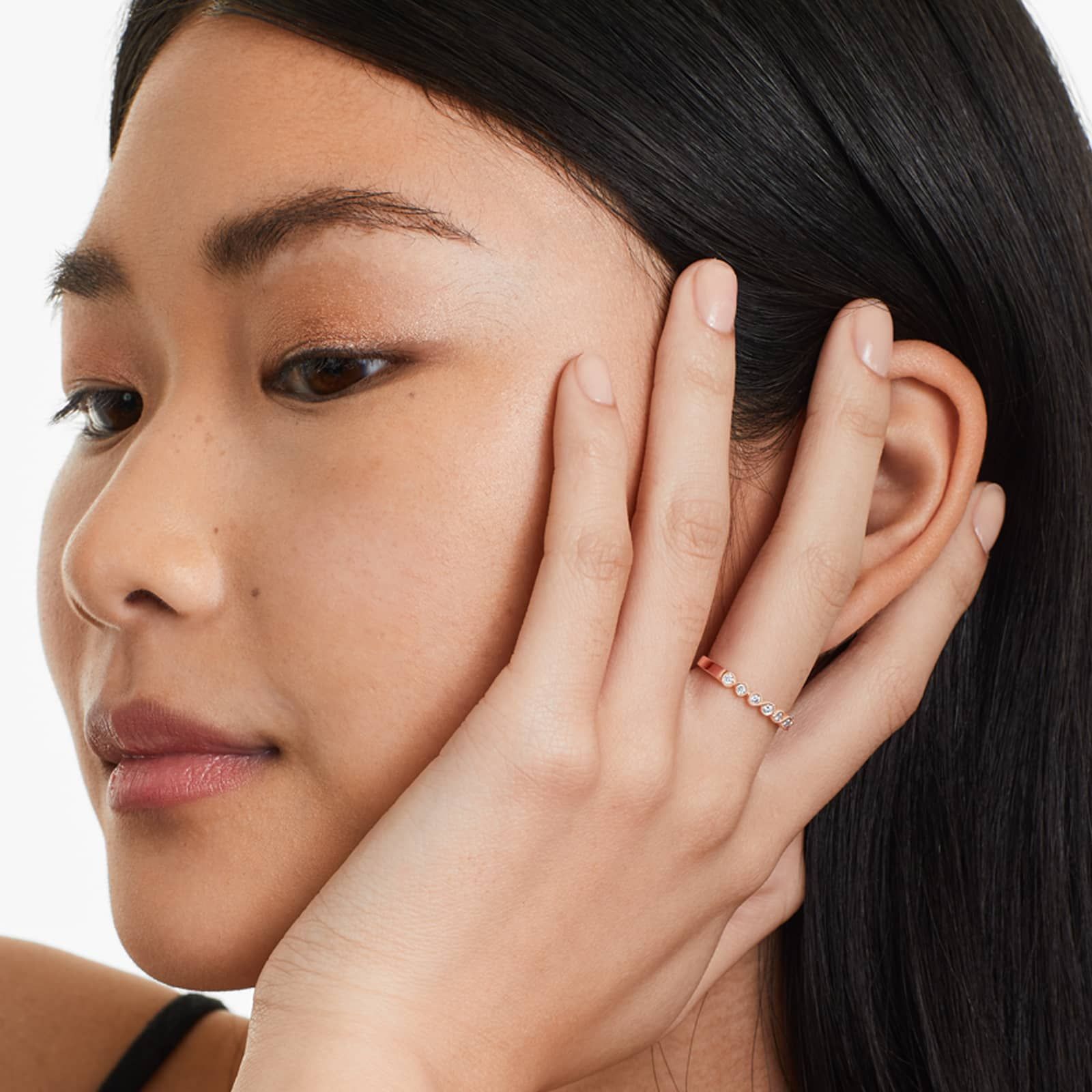 Milgrain Bezel Set Diamond Ring In 14K Rose Gold