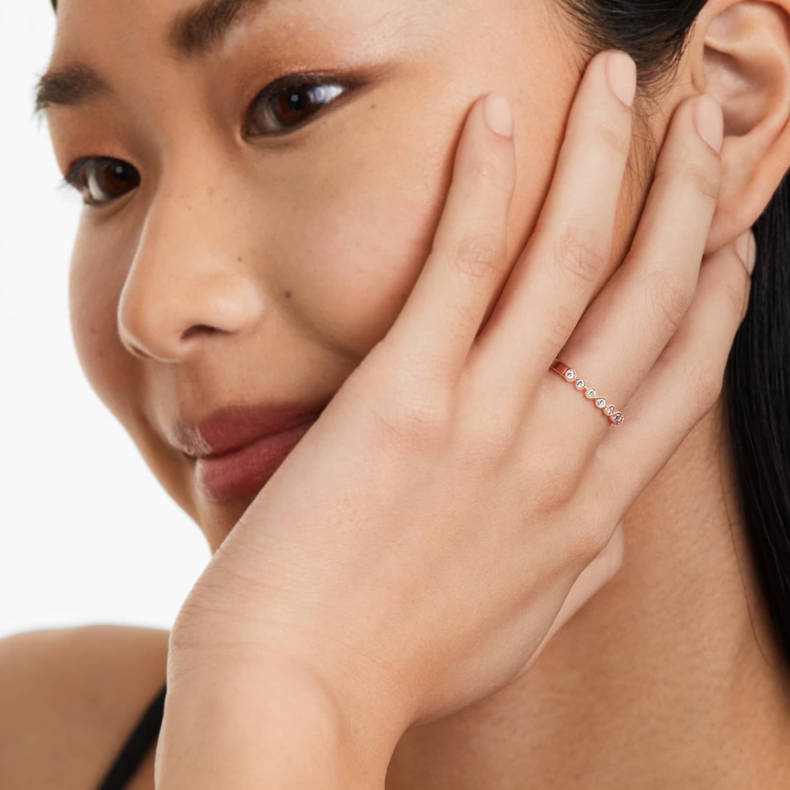 Milgrain Bezel Set Diamond Ring In 14K Rose Gold