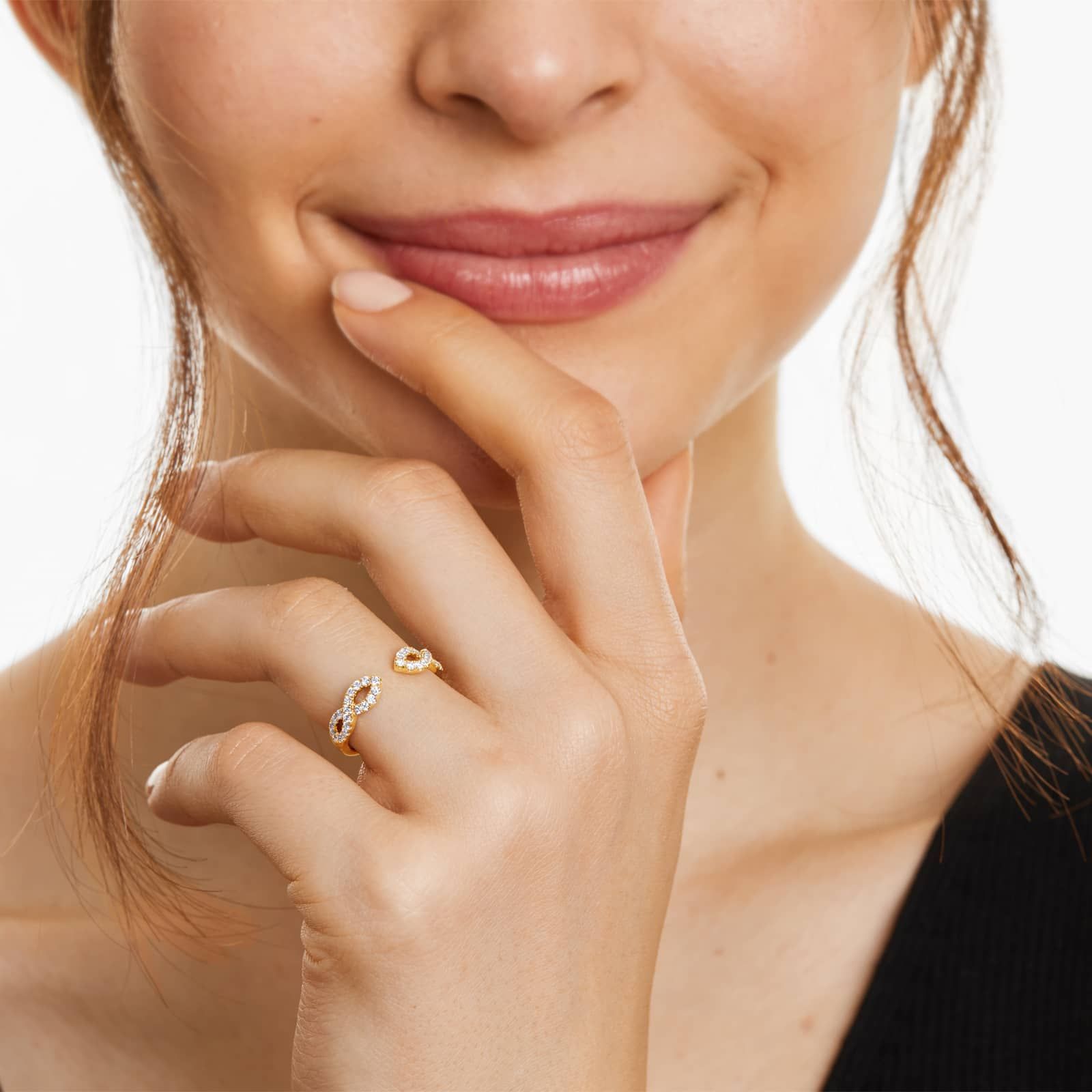 Infinity Open Diamond Ring In 14K Yellow Gold