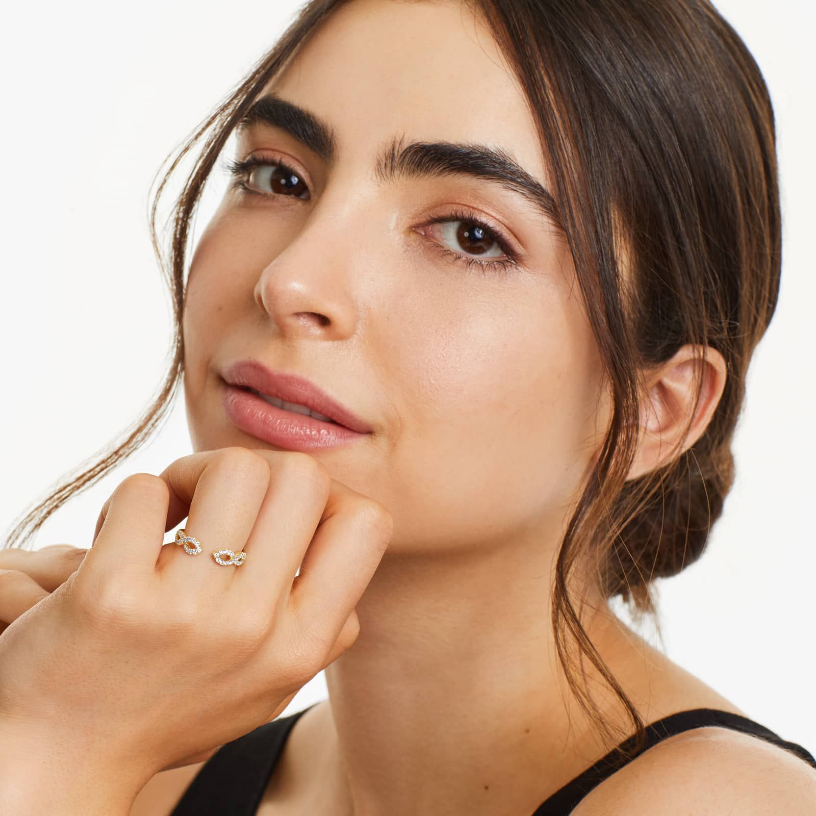 Infinity Open Diamond Ring In 14K Yellow Gold