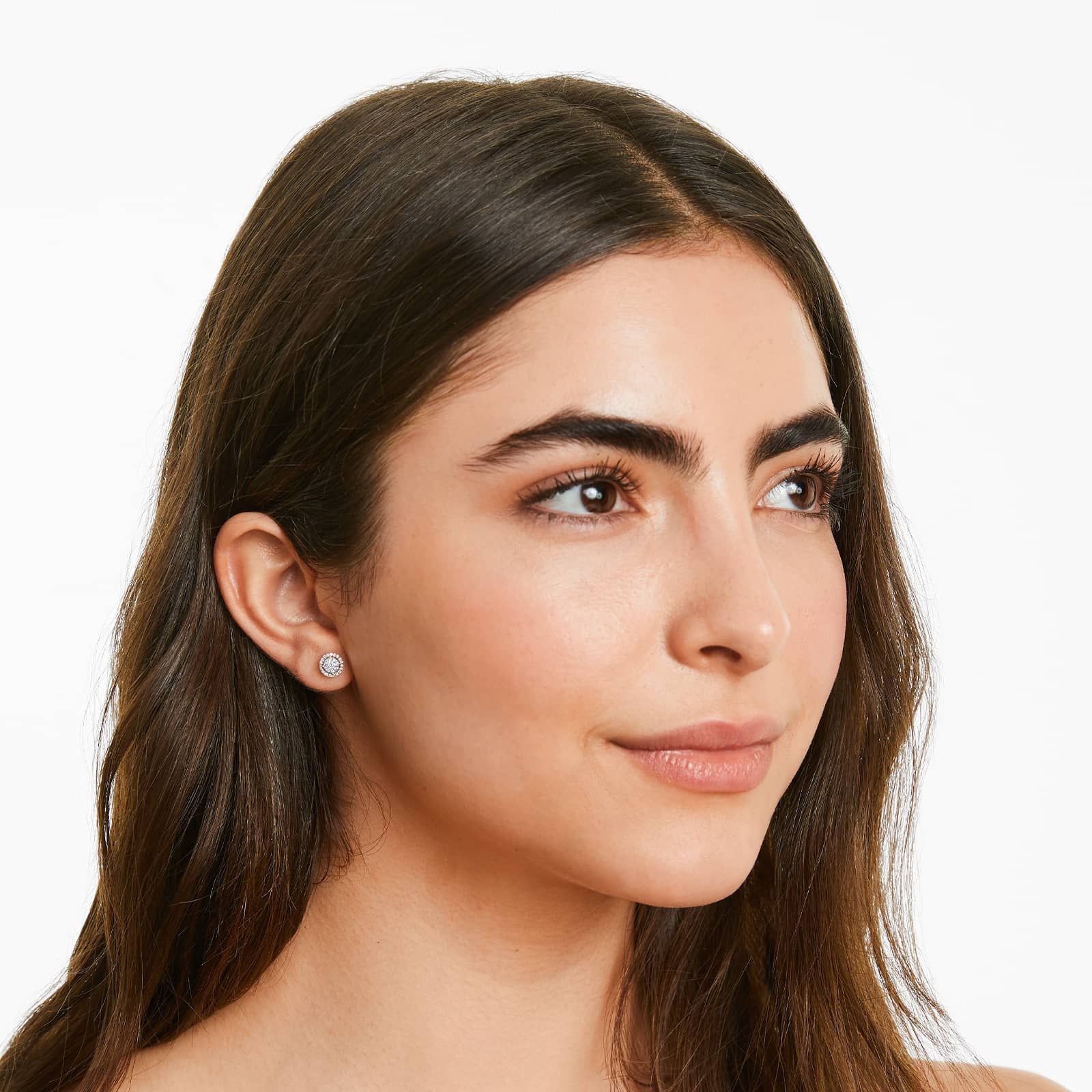 Round Halo Cluster Diamond Stud Earrings In 14K Rose Gold