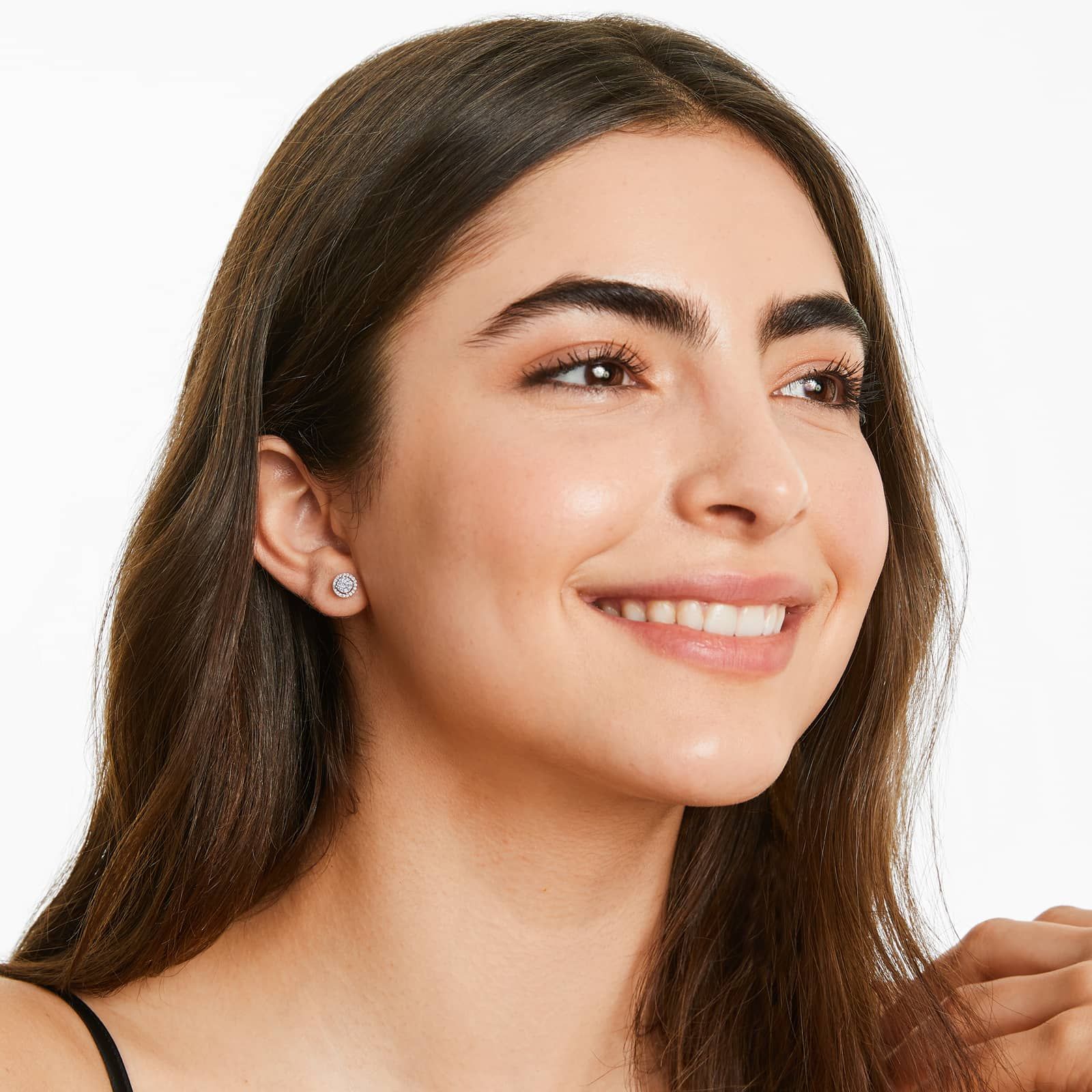 Round Halo Cluster Diamond Stud Earrings In 14K Rose Gold