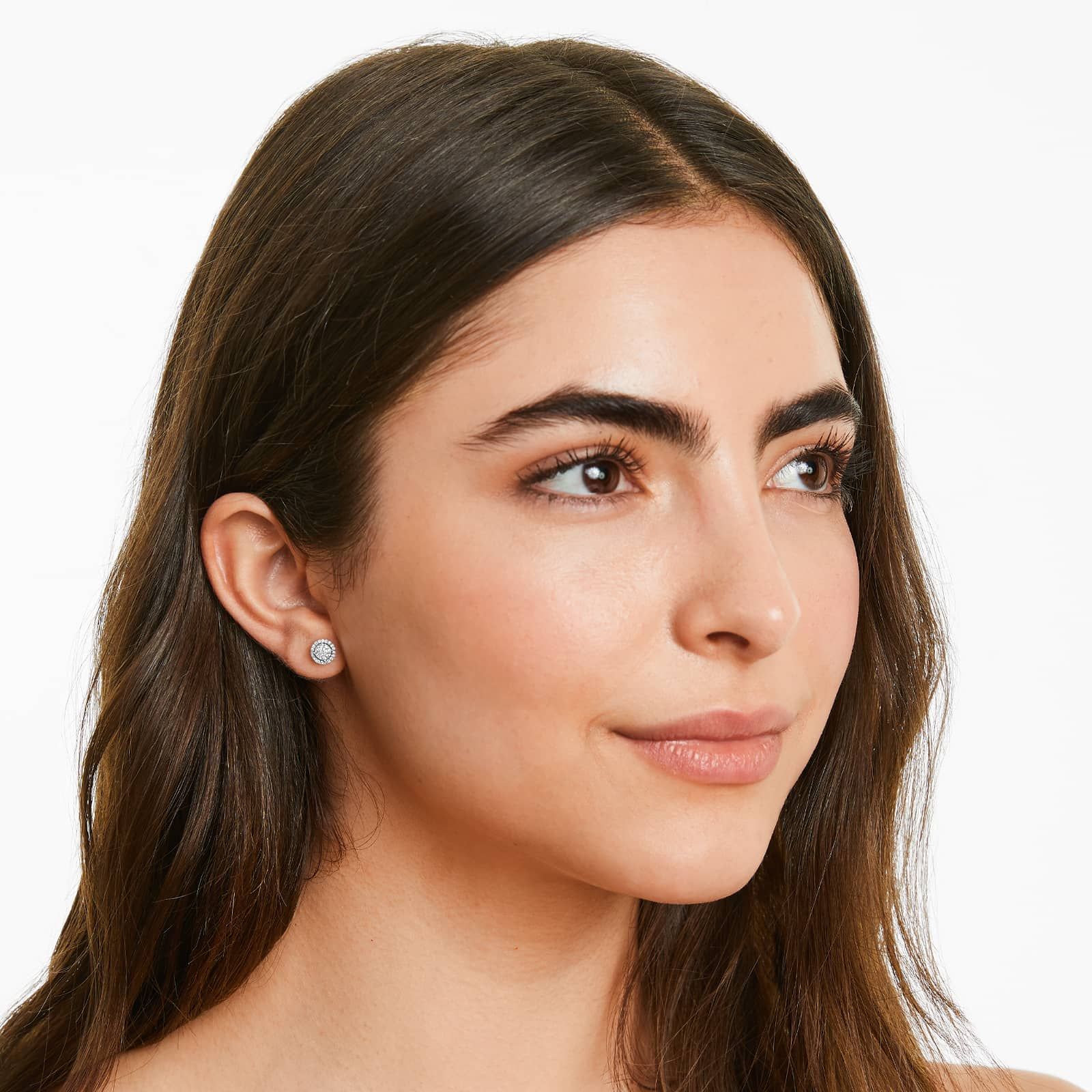 Round Halo Cluster Diamond Stud Earrings In 14K White Gold