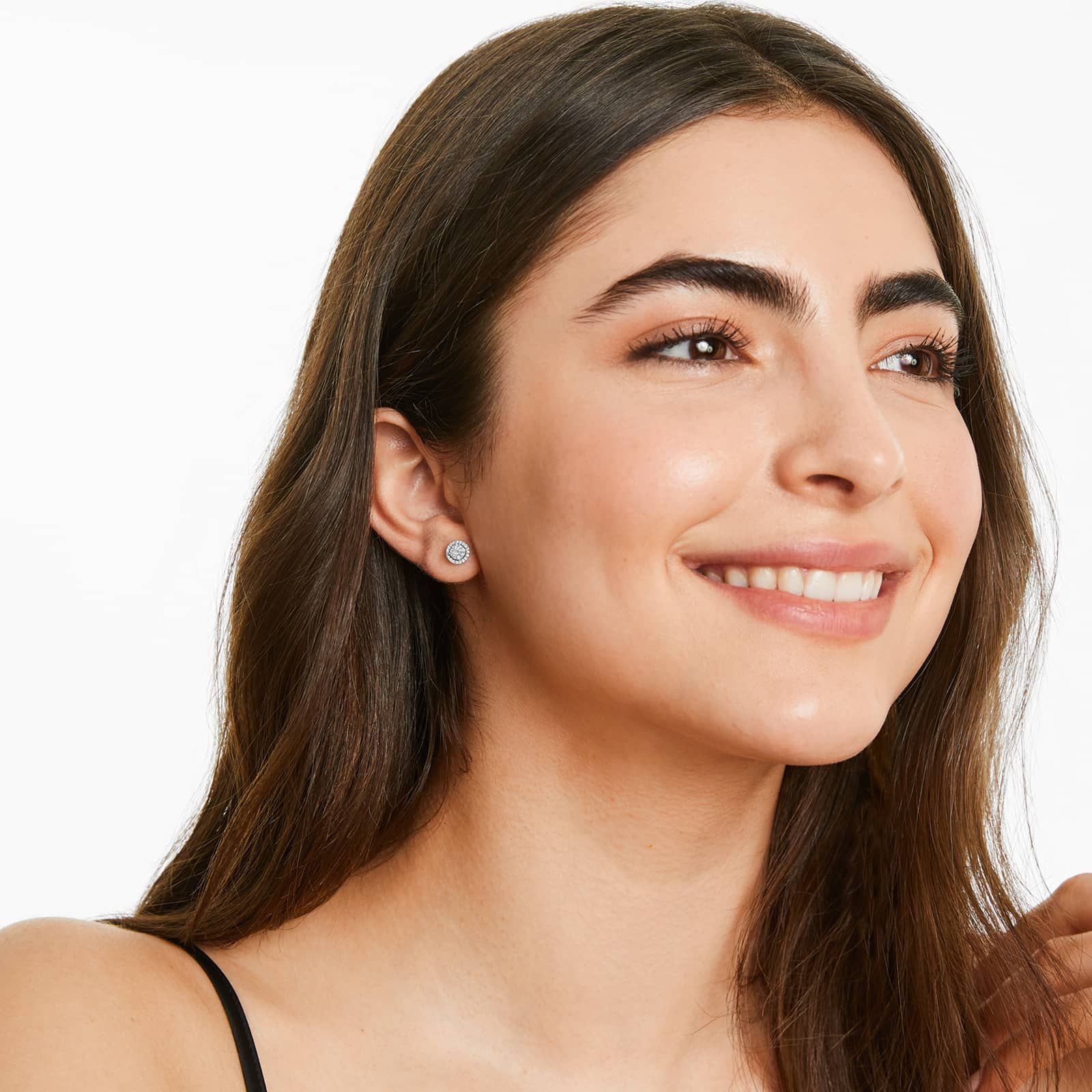 Round Halo Cluster Diamond Stud Earrings In 14K White Gold