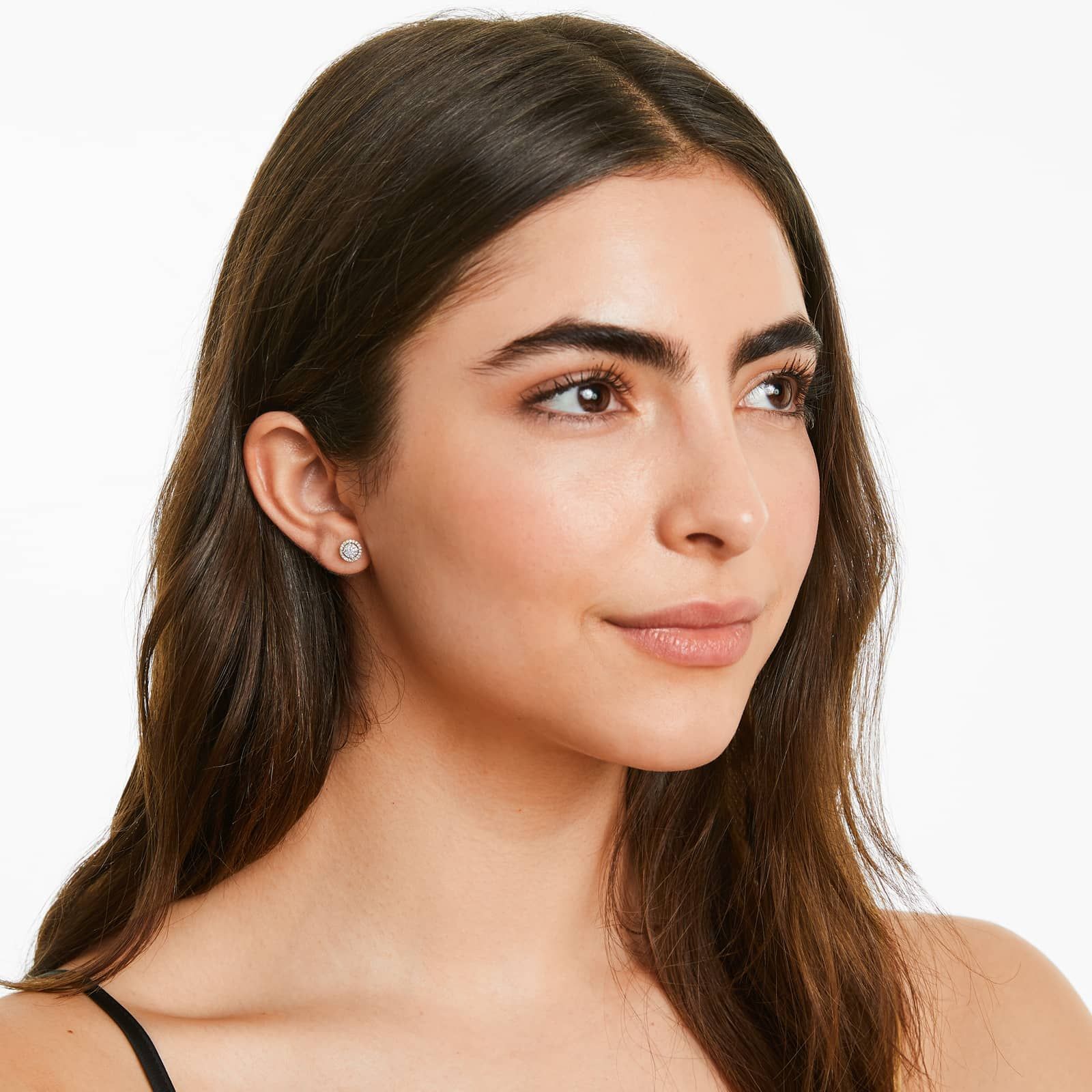 Round Halo Cluster Diamond Stud Earrings 14K Yellow Gold