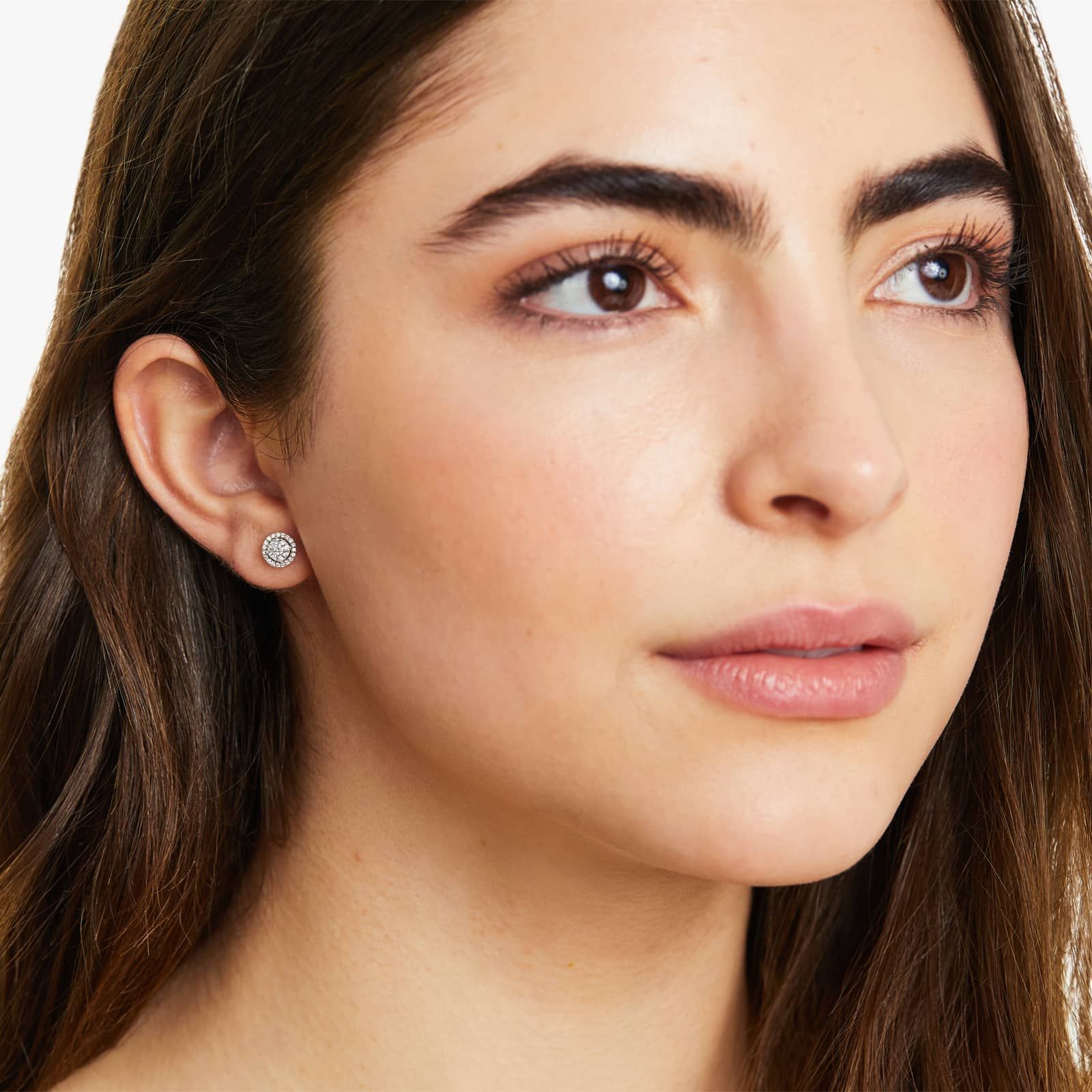 Round Halo Cluster Diamond Stud Earrings 14K Yellow Gold