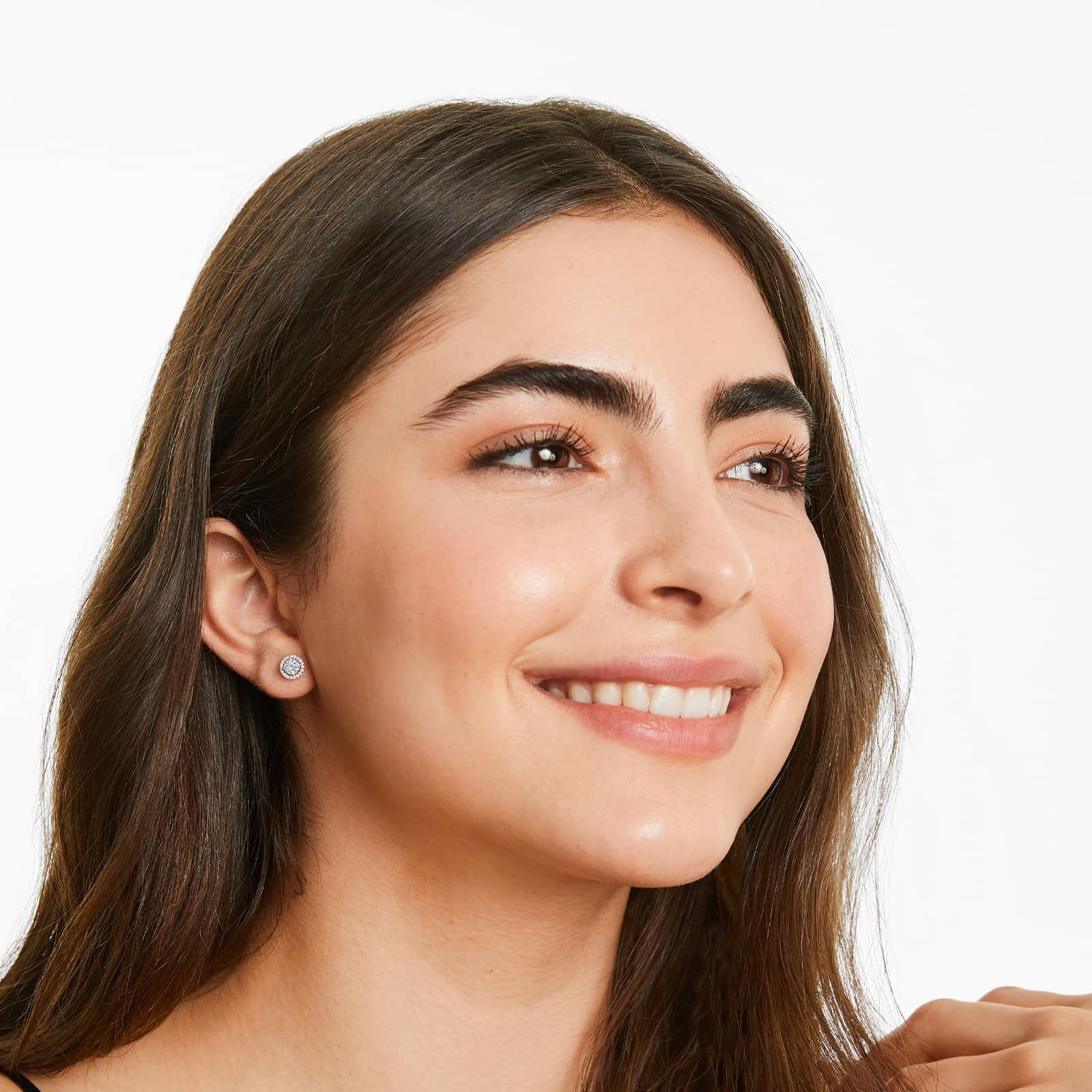 Round Halo Cluster Diamond Stud Earrings 14K Yellow Gold