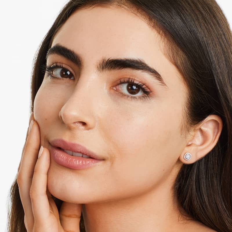 Cushion Halo Cluster Diamond Stud Earrings In 14K Rose Gold