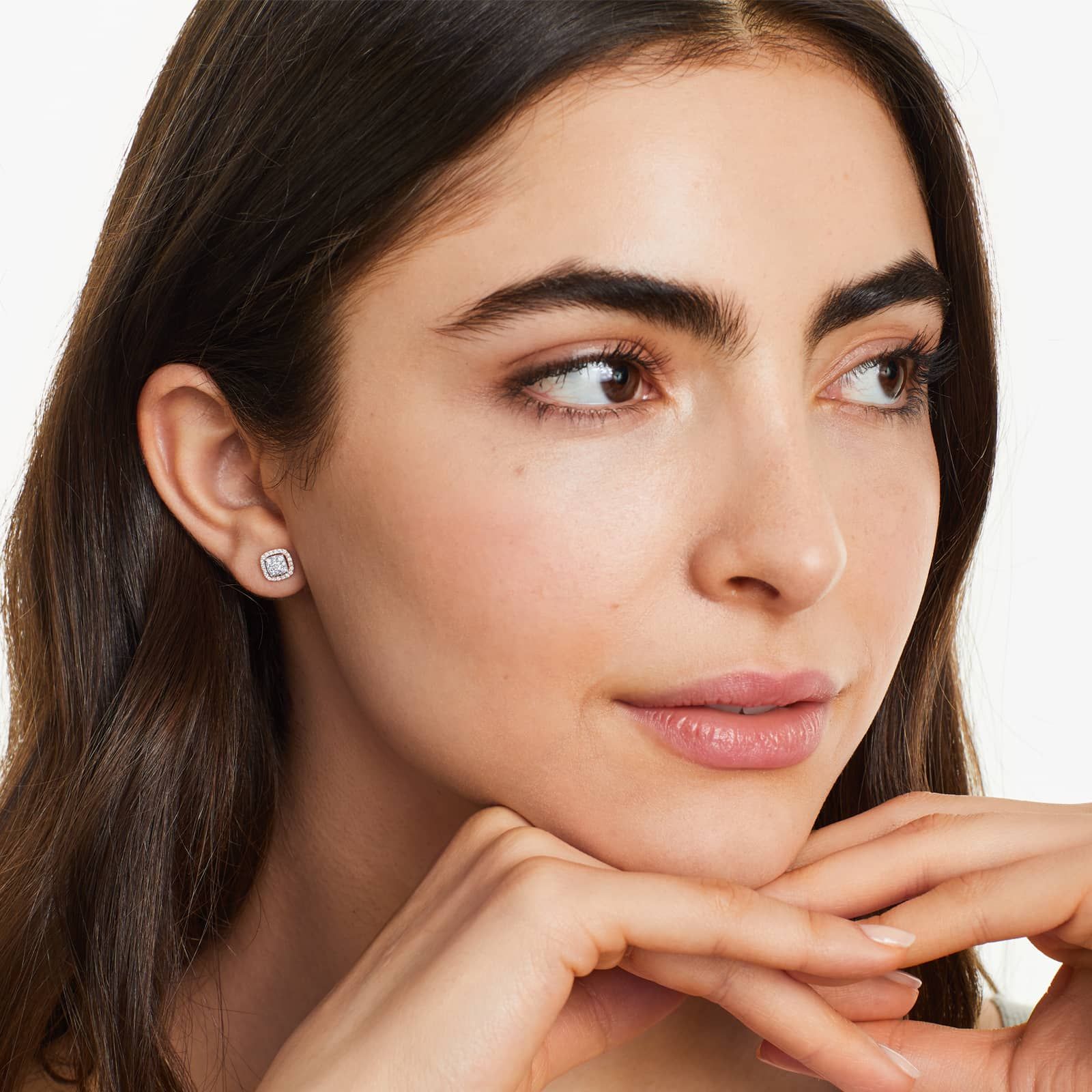 Cushion Halo Cluster Diamond Stud Earrings In 14K Rose Gold