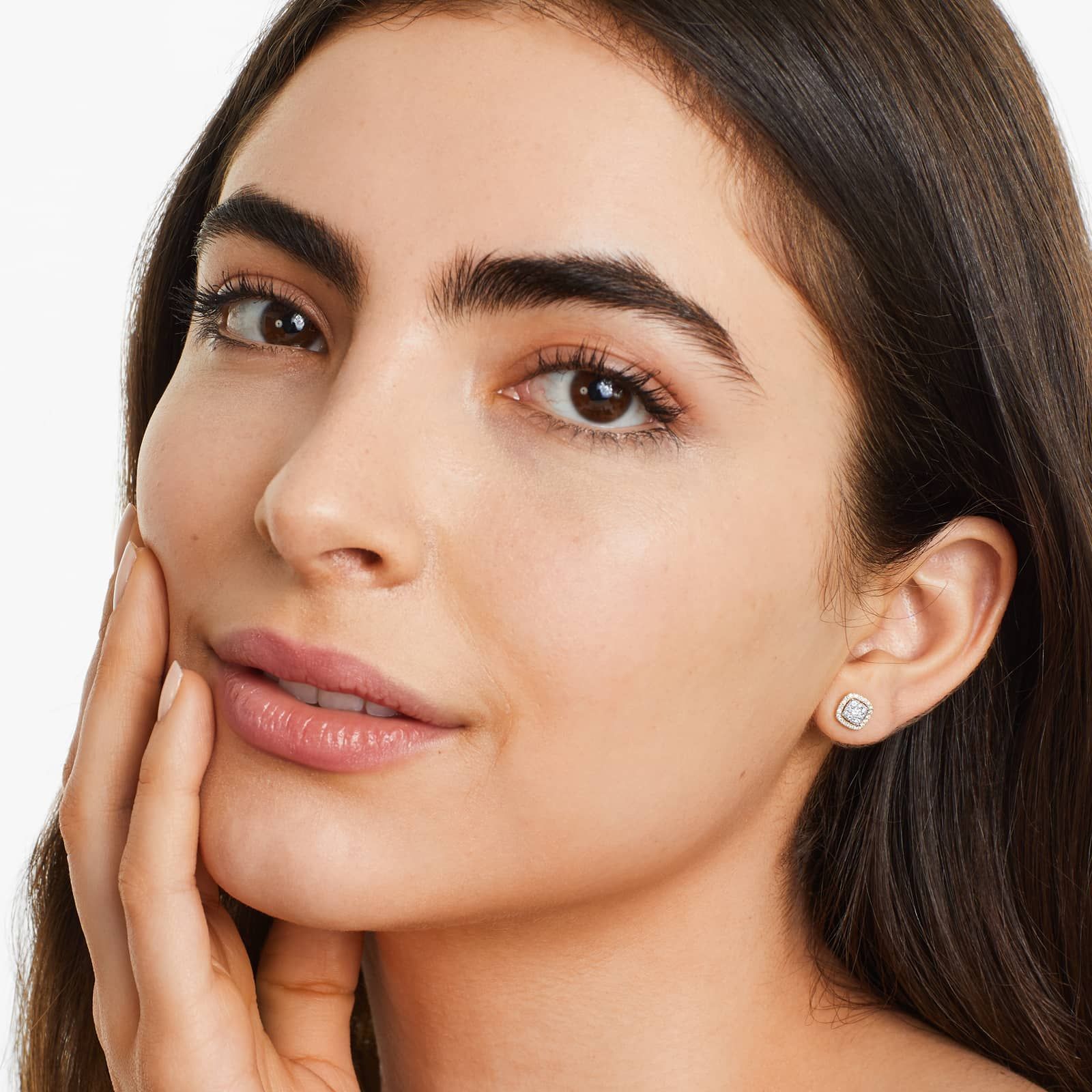 Cushion Halo Cluster Diamond Stud Earrings In 14K Yellow Gold