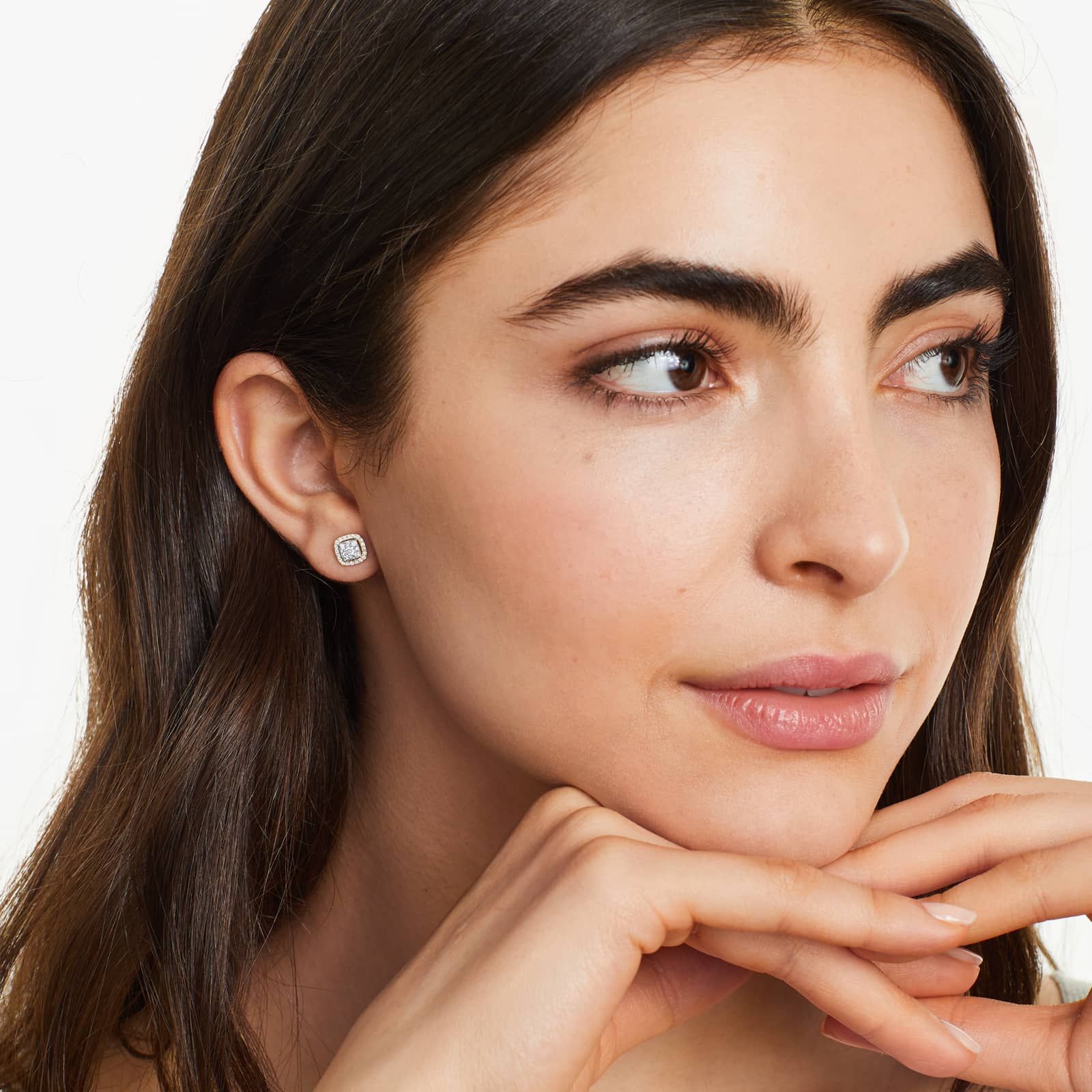 Cushion Halo Cluster Diamond Stud Earrings In 14K Yellow Gold