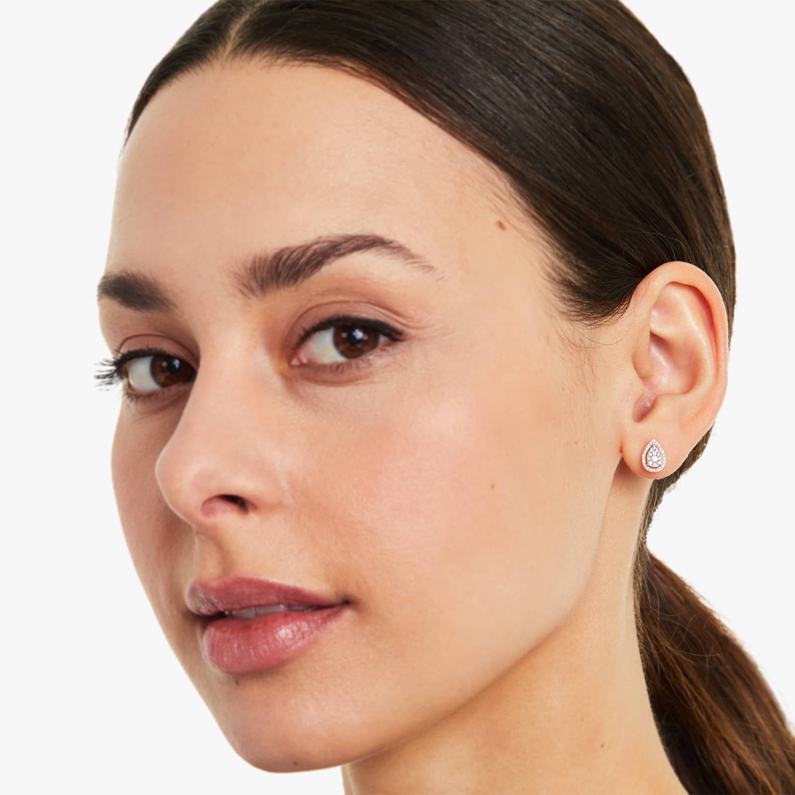 Pear Halo Cluster Diamond Stud Earrings In 14K Rose Gold