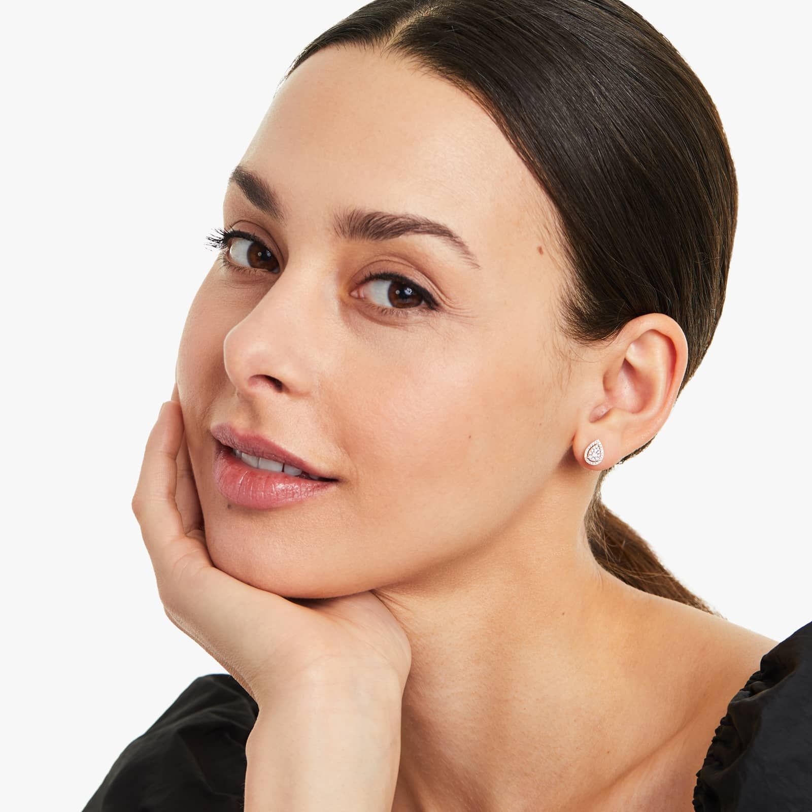 Pear Halo Cluster Diamond Stud Earrings In 14K Yellow Gold