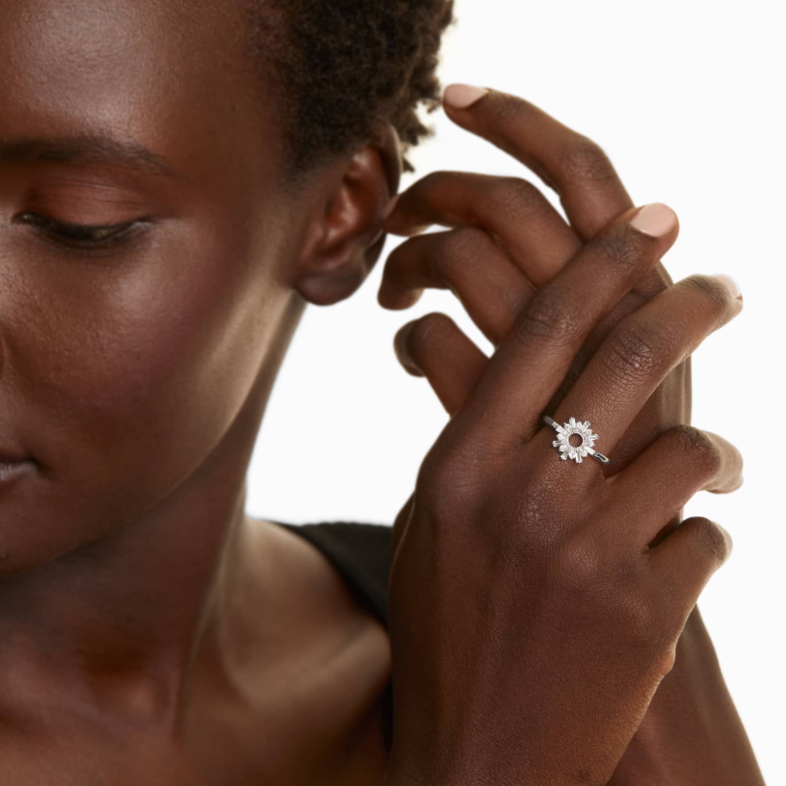 Sunburst Diamond Ring In 14K White Gold