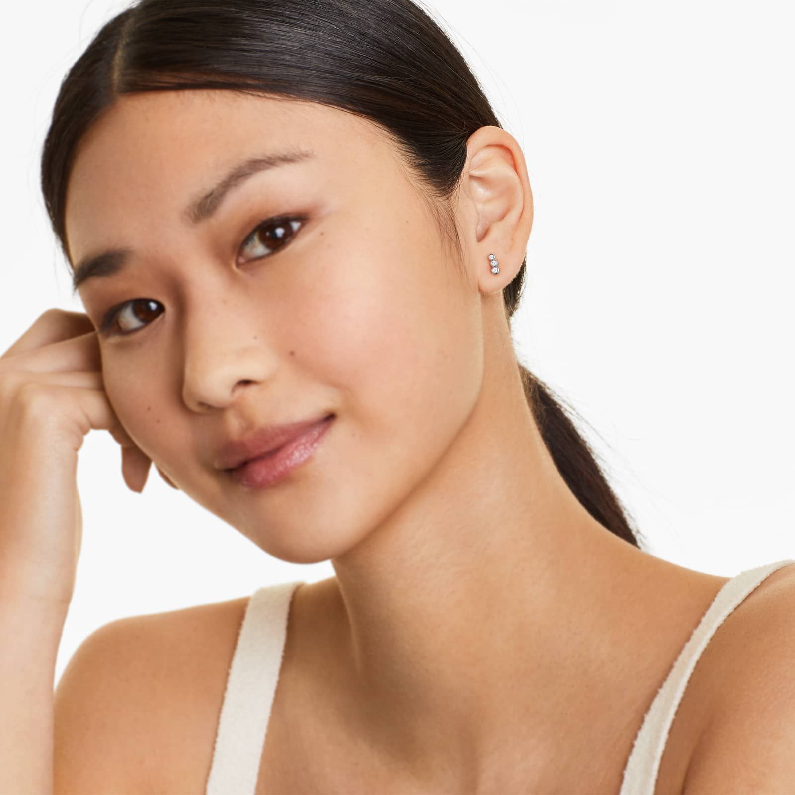 Petite Ear Diamond Climber Earrings In 14K White Gold