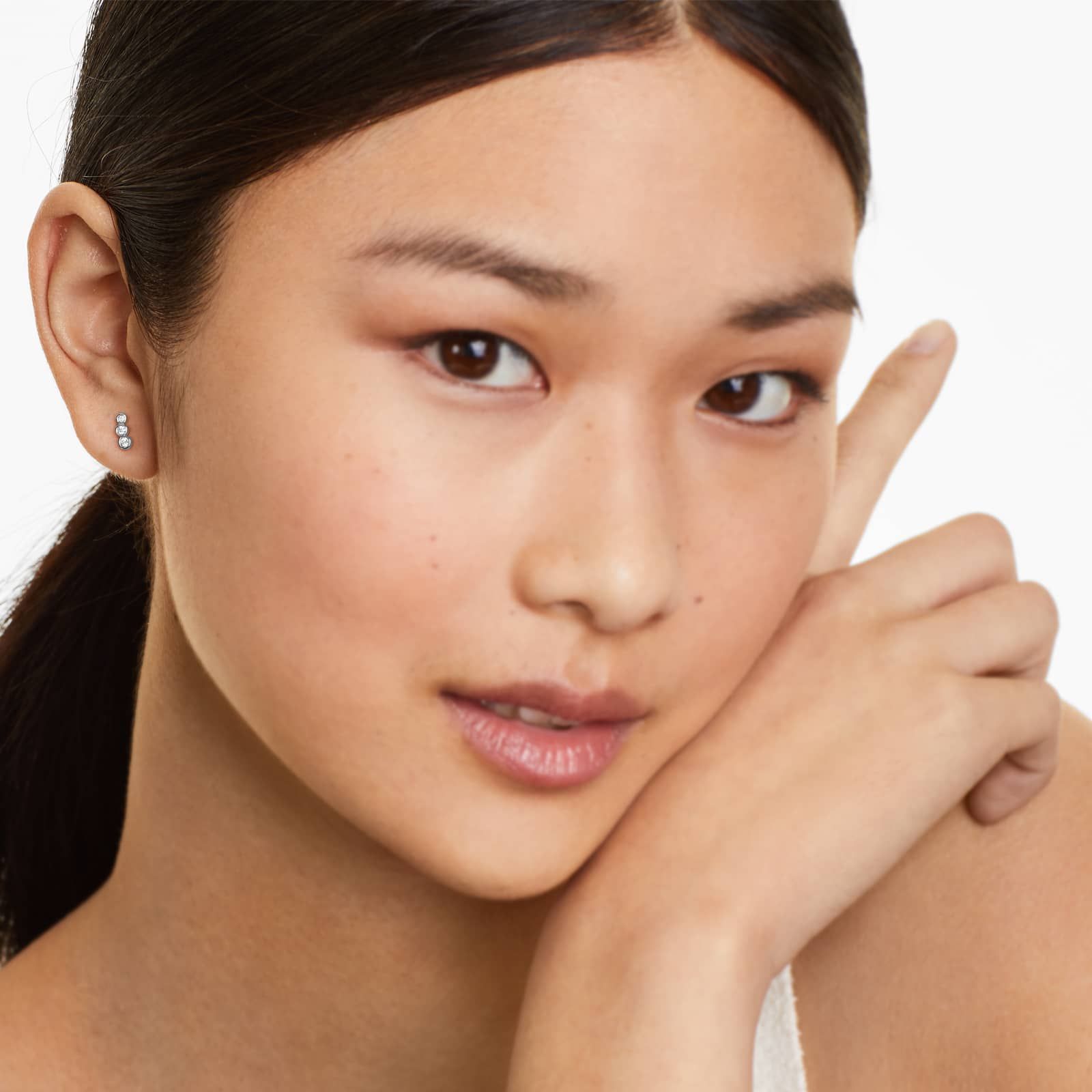 Petite Ear Diamond Climber Earrings In 14K White Gold