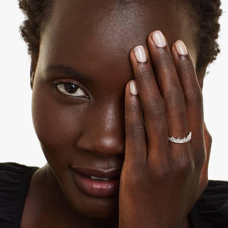 14K White Gold Crown Diamond Ring