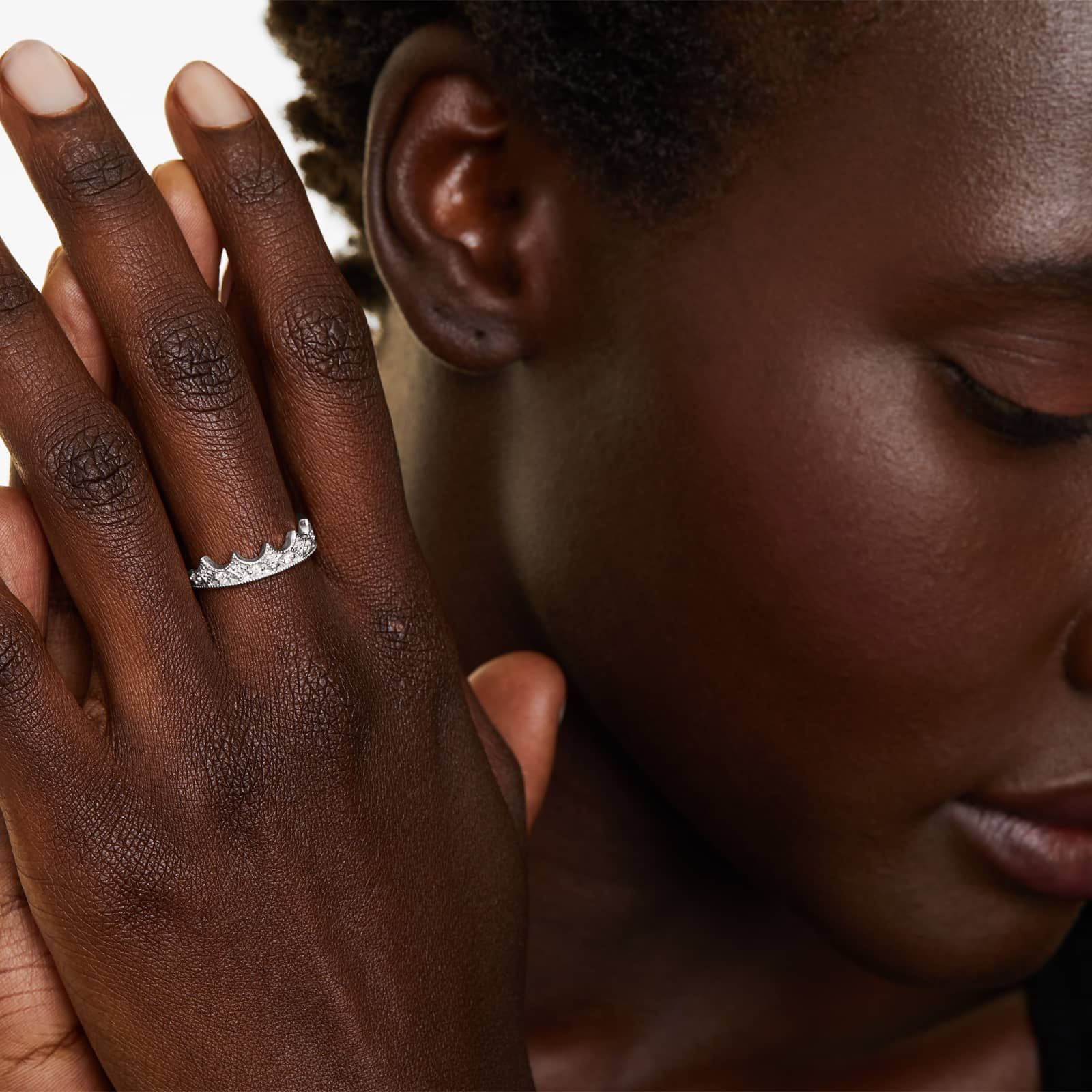 14K White Gold Crown Diamond Ring