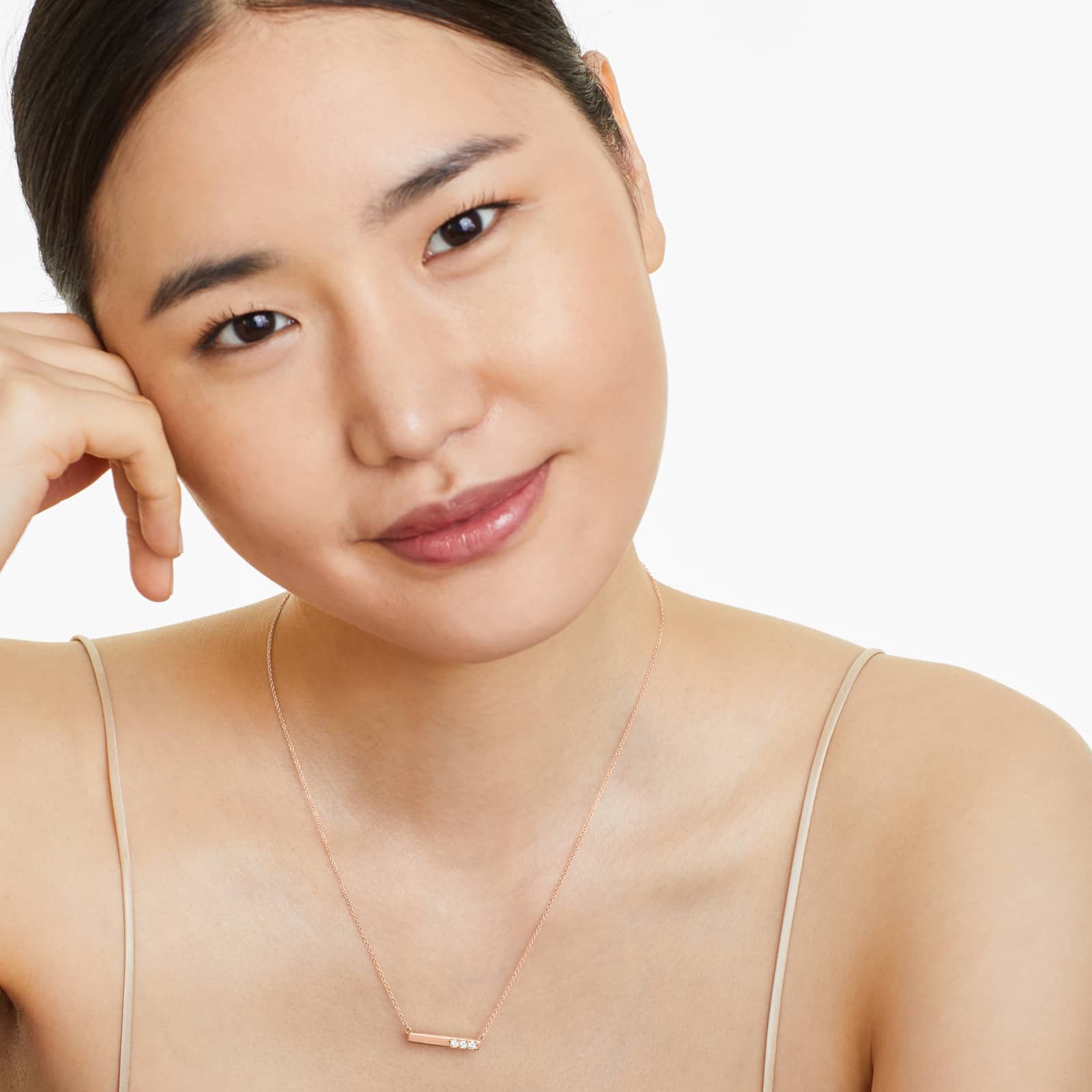 14K Rose Gold Bar Diamond Necklace
