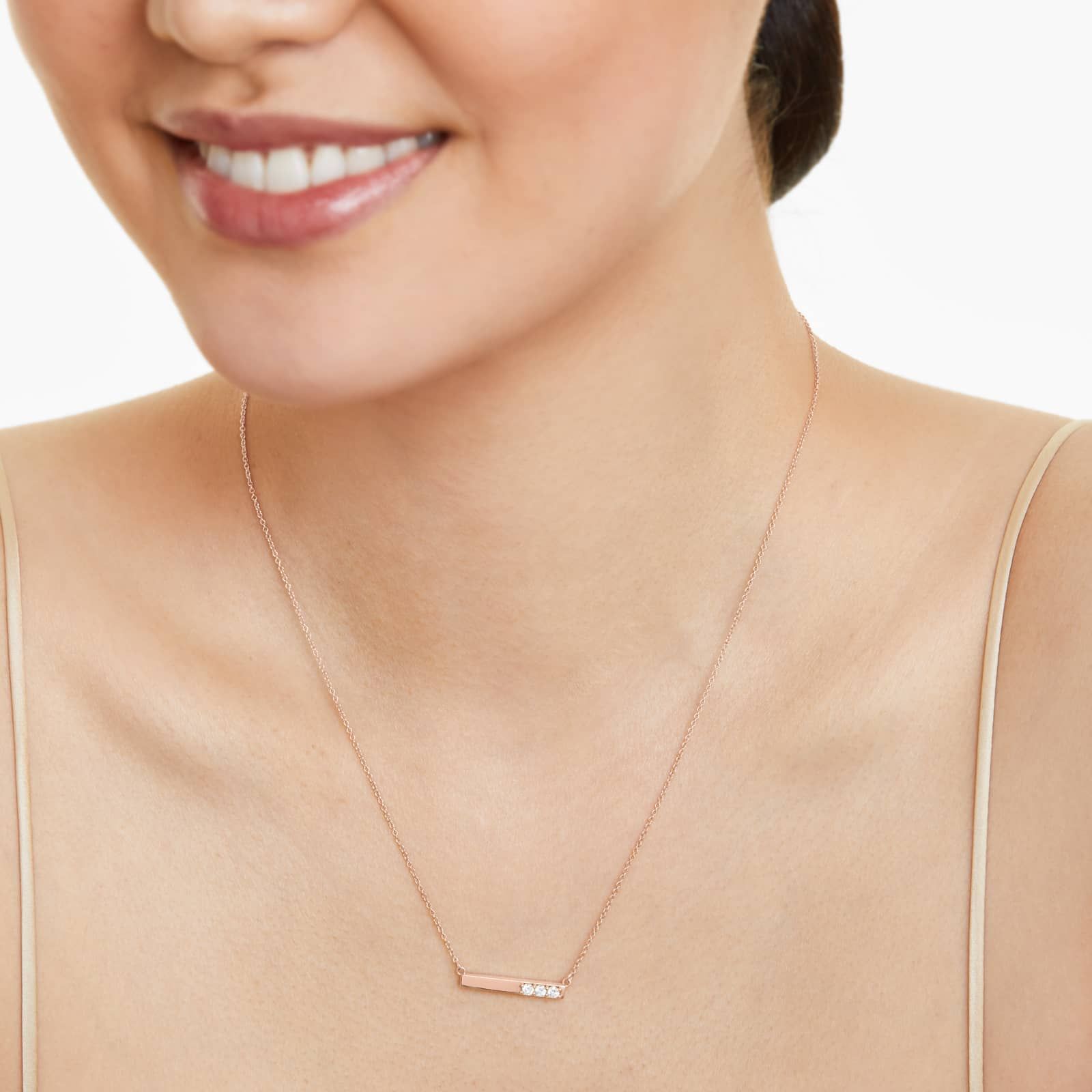14K Rose Gold Bar Diamond Necklace