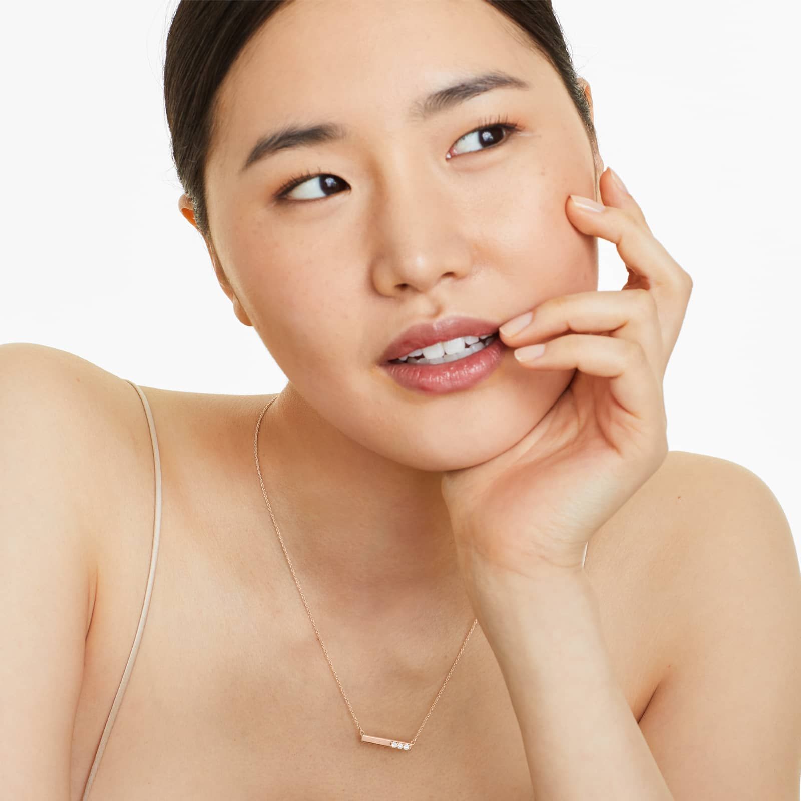 14K Rose Gold Bar Diamond Necklace