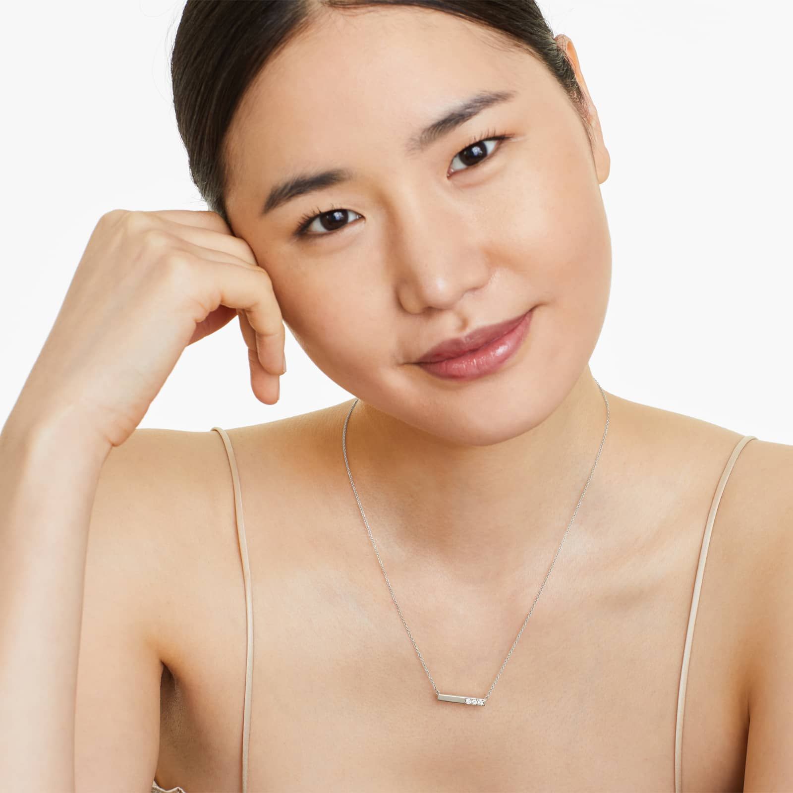 14K White Gold Bar Diamond Necklace