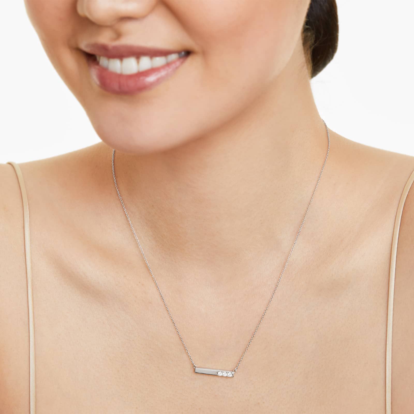 14K White Gold Bar Diamond Necklace