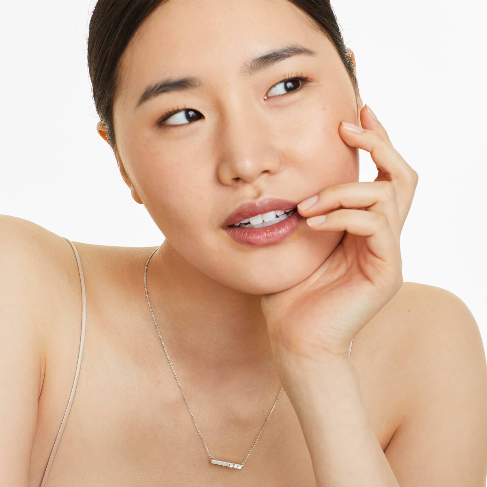 14K White Gold Bar Diamond Necklace