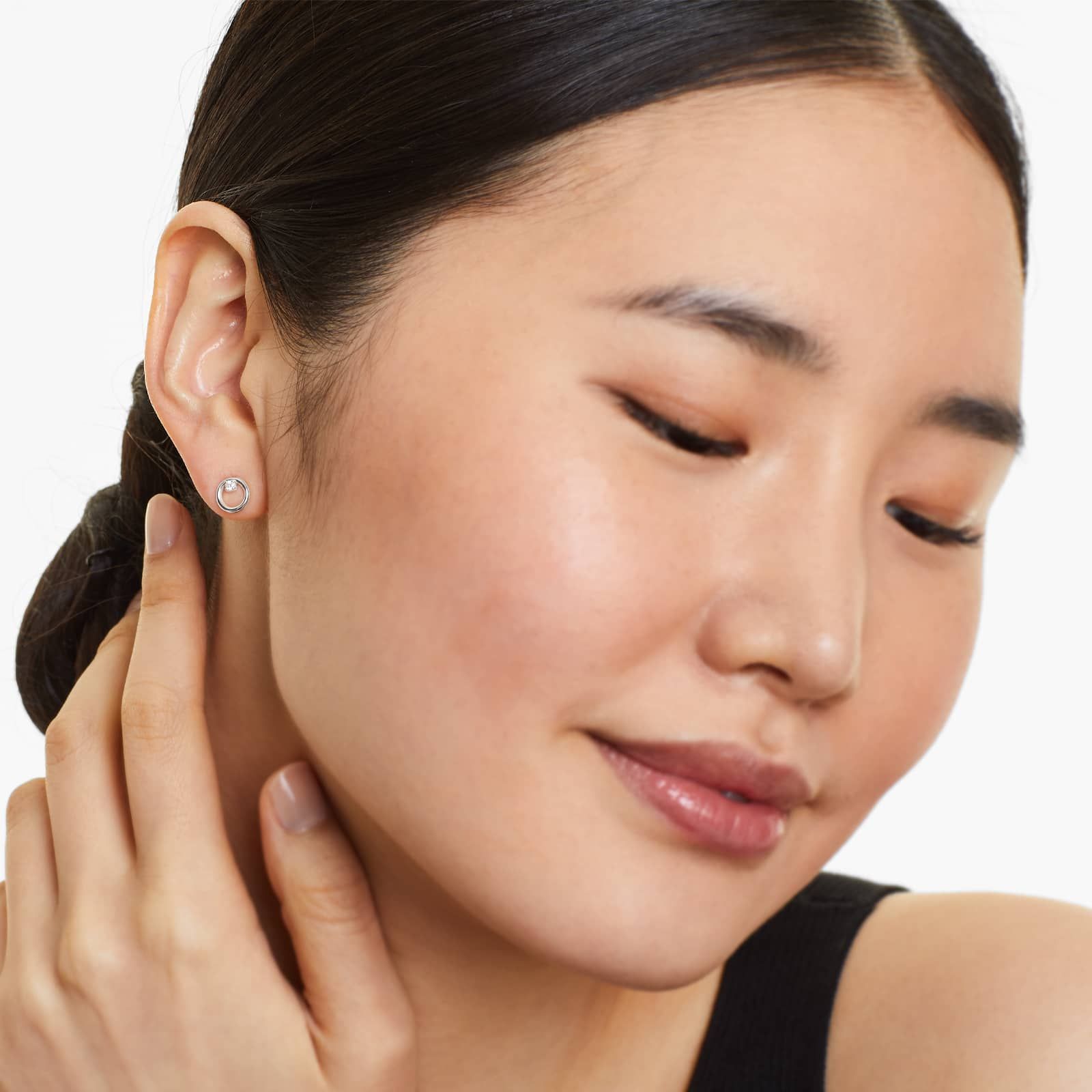 Petite Open Circle Diamond Earrings In 14K White Gold