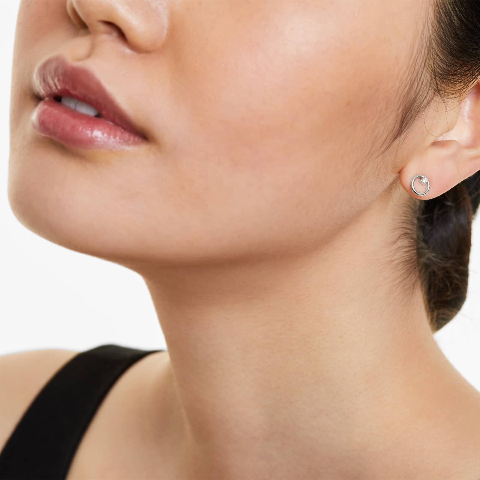 Petite Open Circle Diamond Earrings In 14K White Gold